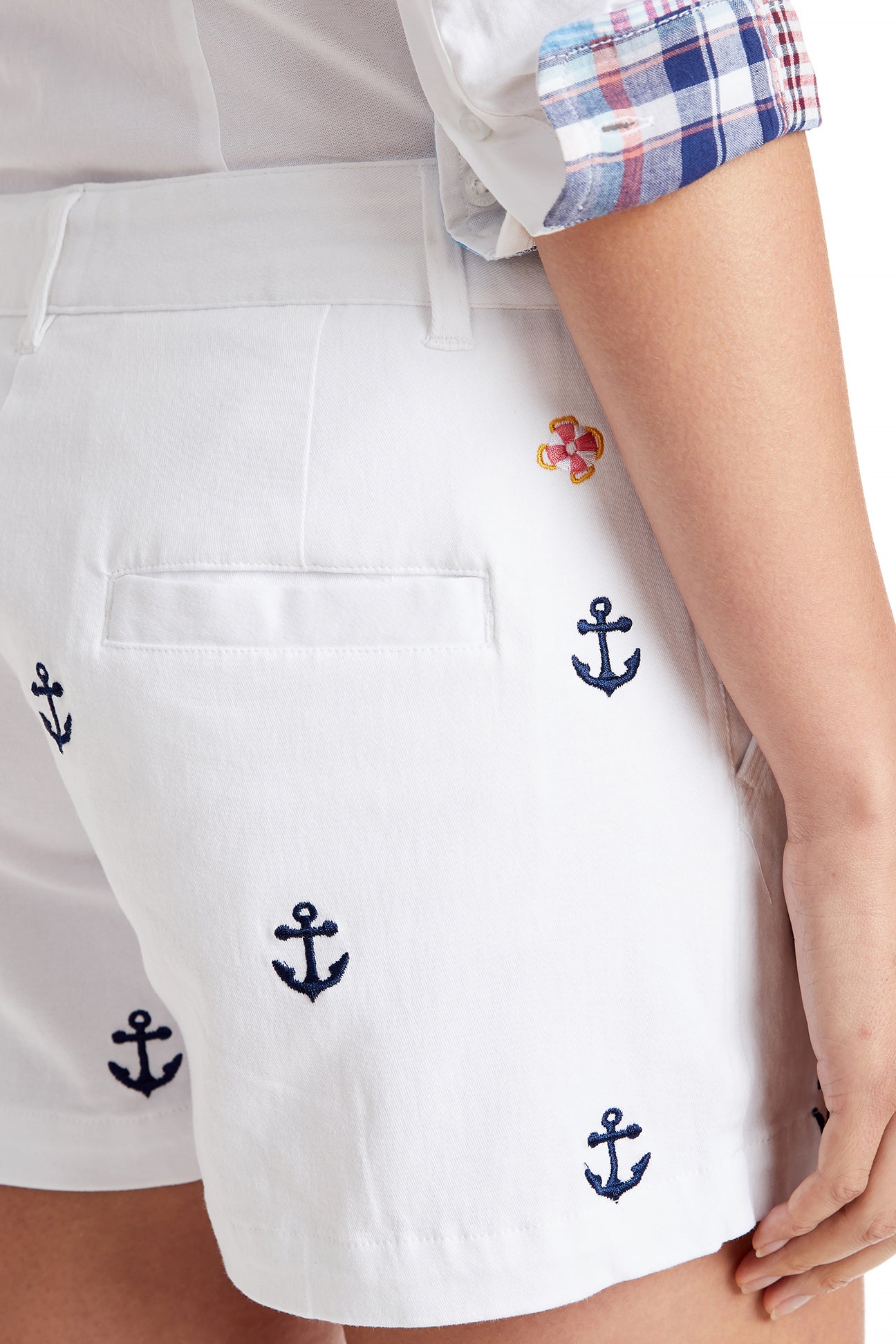 Men's White Stretch Twill Sailing Shorts with Anchor Design - Perfect for Boating, Yachting & Summer Beach Outings