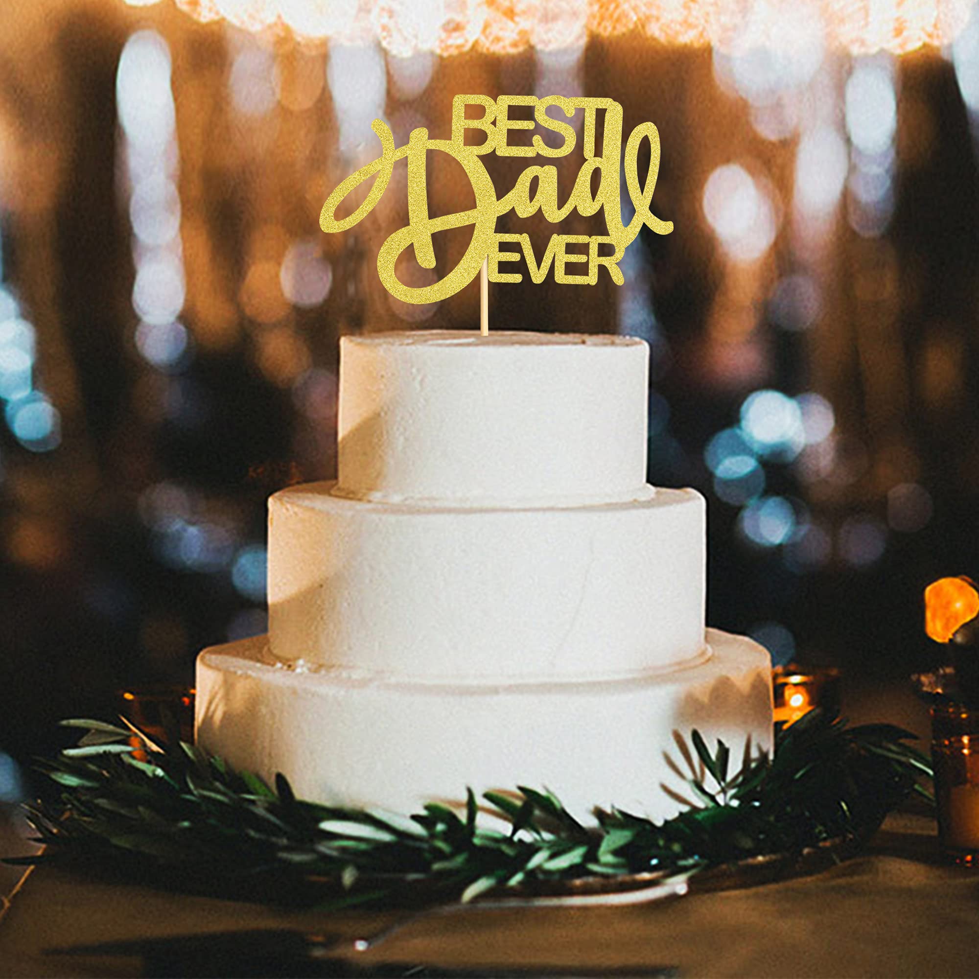 1 PC Happy Father's Day Cake Topper - Best Dad Ever Gold Glitter Cake Decoration for Birthday Parties, Father's Day Celebrations & Special Occasions (Bestdad Curly GLD)