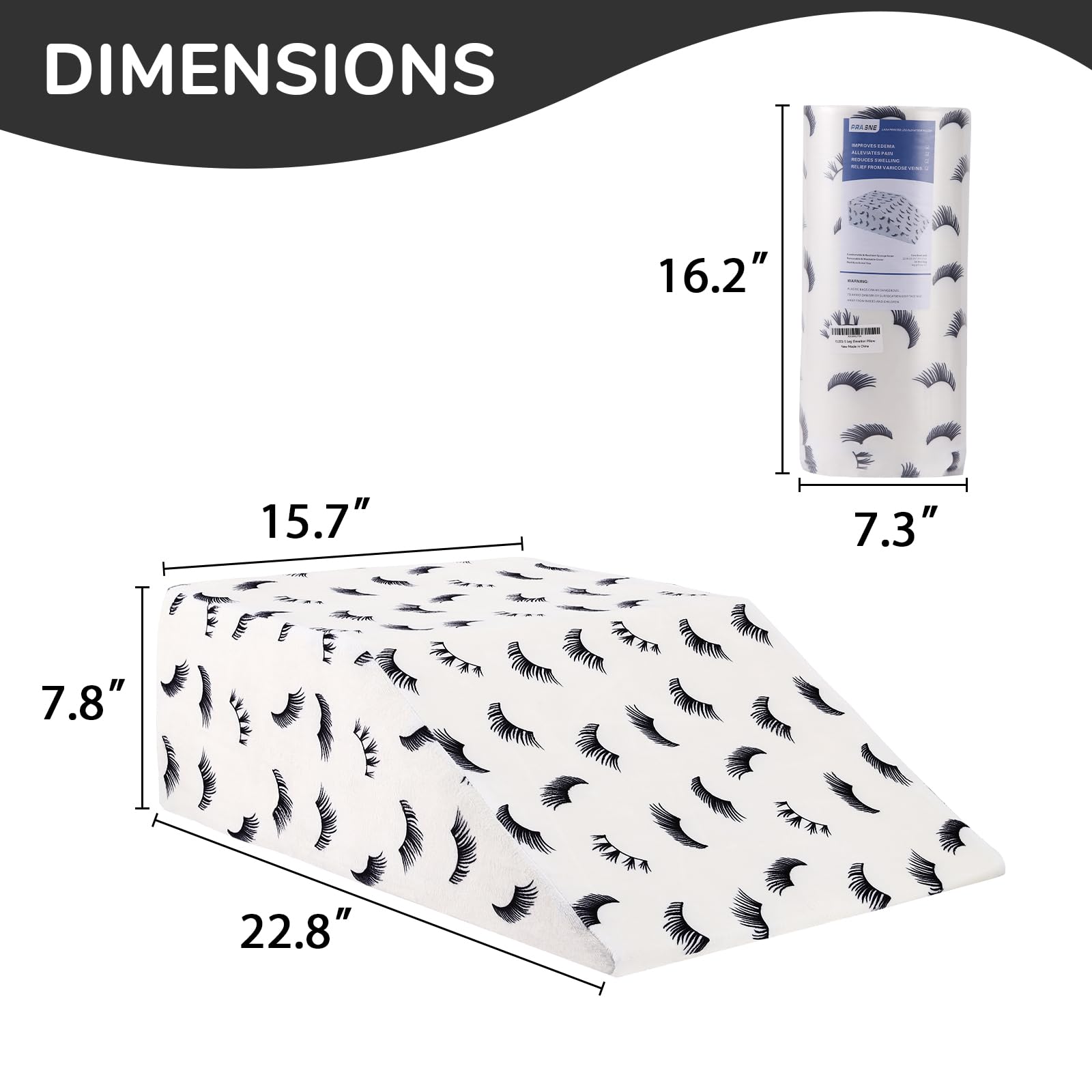 Beauty Lash Printed Leg Elevation Pillow - Orthopedic Bed Wedge for Improved Circulation, Swelling Relief & Knee Support - White Memory Foam Leg Rest Pillow for Sleeping, Post-Surgery Recovery & Relaxation