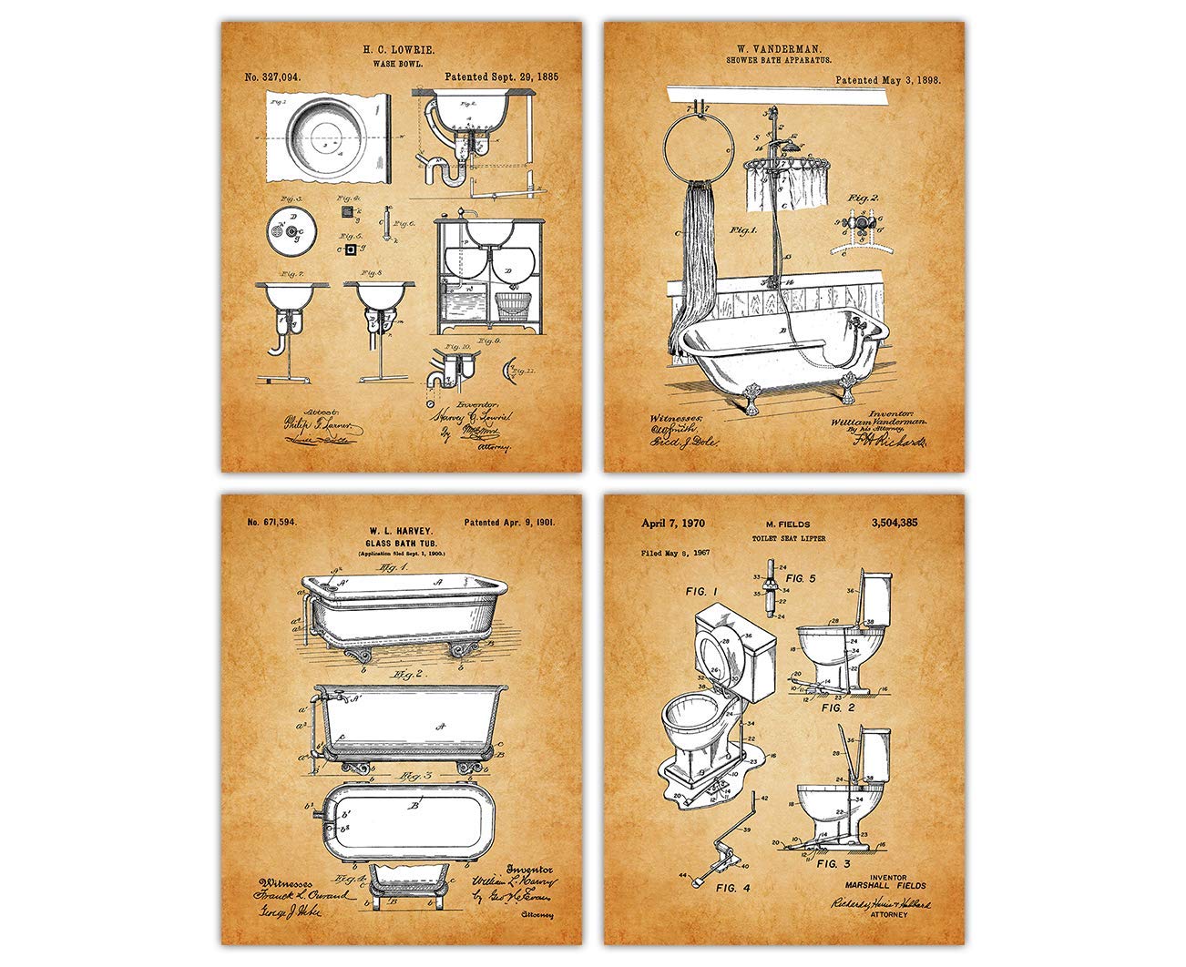 Farmhouse Bathroom Wall Art Set of 4 - Funny 8x10 Prints for Bathroom Decor & Home