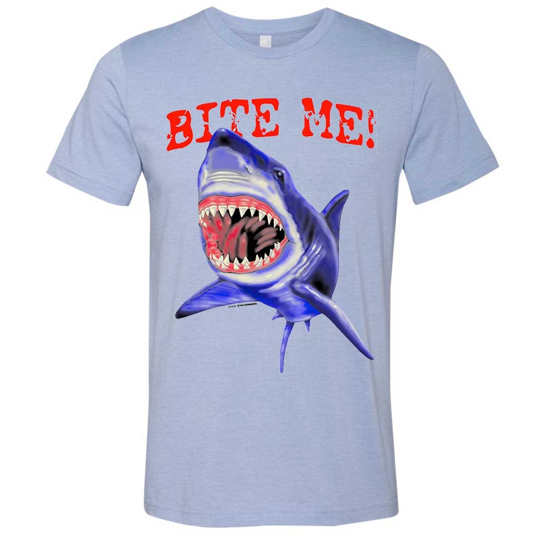 Bite Me Great White Shark Graphic Men's Fitted T-Shirt - Assorted Colors - Casual Streetwear & Funny Gift for Shark Lovers