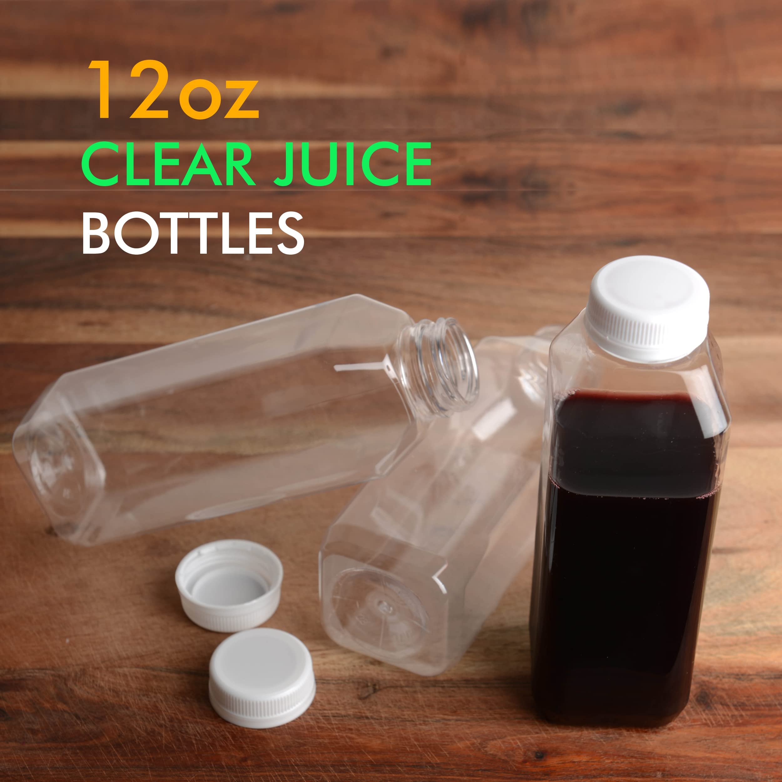 EcoQuality 12 oz Clear Plastic Juice Bottles with Tamper Evident Caps - 100 Pack | BPA-Free Smoothie & Beverage Containers for Juices, Milk, Meal Prep, Picnics & Party Favors | Reusable & Leak-Proof for Home, Restaurant & Commercial Use