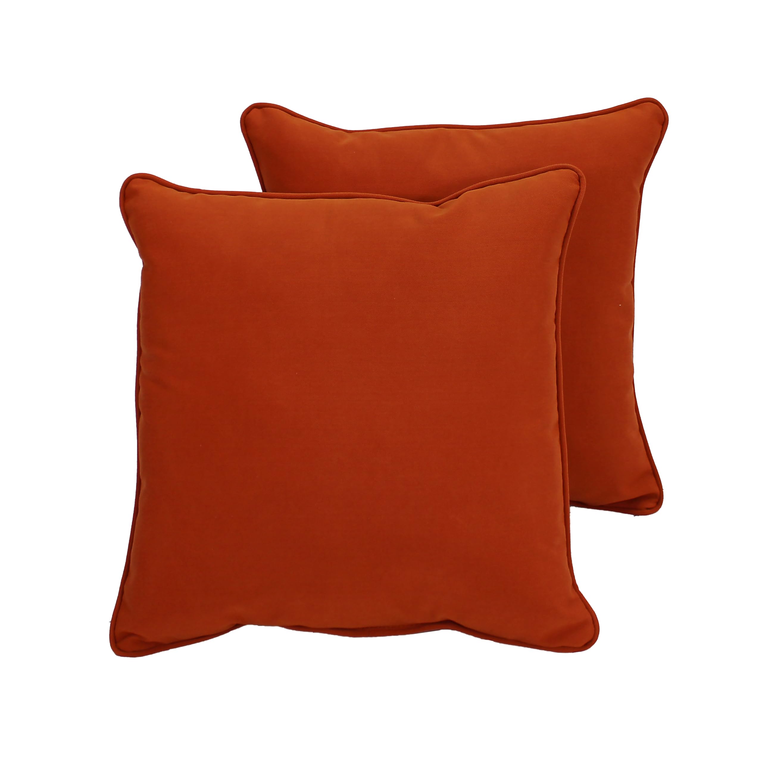 Presidio Solid Square Decorative Throw Pillow Set with Piping - 2 Pack 18x18 Inch Burnt Orange - UV & Fade Resistant Fabric for Sofa, Bed, Living Room & Outdoor Furniture Decor
