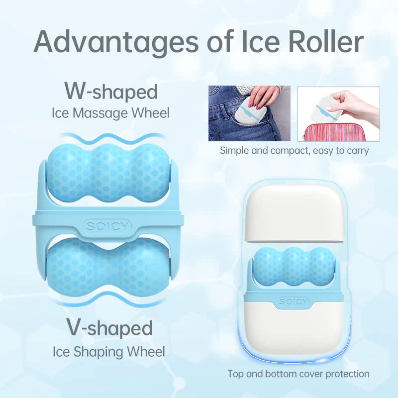 SOICY Technorion Ice Roller for Face and Eyes - 2 Pack Cooling Facial Massager for Puffiness Relief, Migraine Pain, Wrinkle Reduction | Skincare Tool for Women | Perfect Gift for Spa, Morning Routine & Post-Workout Recovery (Blue)