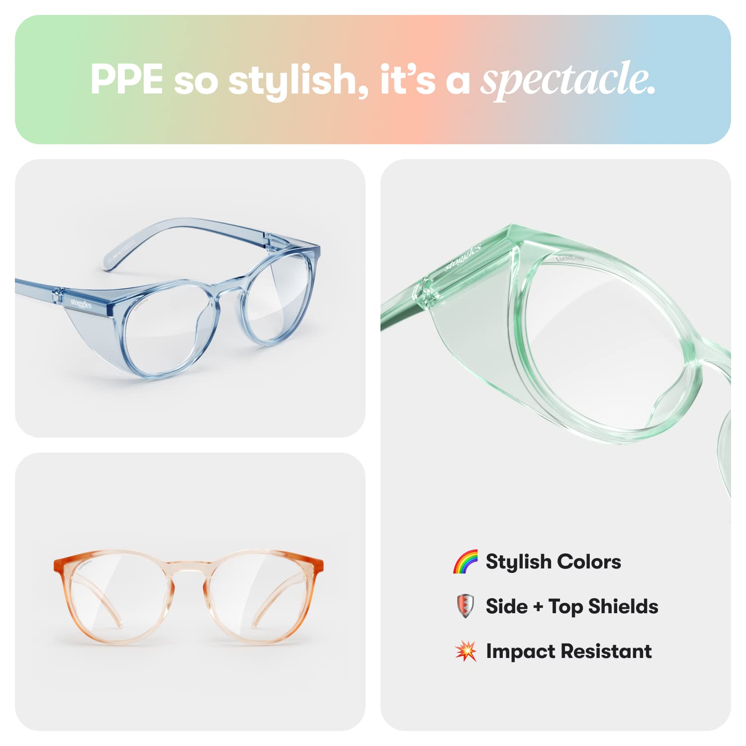 Stoggles Round Z87.1 Certified Safety Glasses - Polycarbonate Lens with Blue Light & UV Protection, Anti-Fog Coating, Scratch & Shatterproof - Top & Side Shields for Maximum Eye Protection - Ideal for Construction, Lab Work & DIY Projects