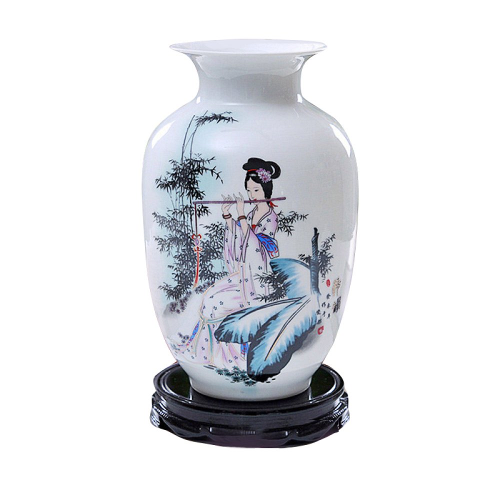 Zenggp Jingdezhen Ceramic Vase - Handcrafted Chinese Ancient Style Porcelain Vase with Traditional Female Patterns, White with Calligraphy Design - Perfect for Home Decor, Wedding Centerpiece & Luxury Gift