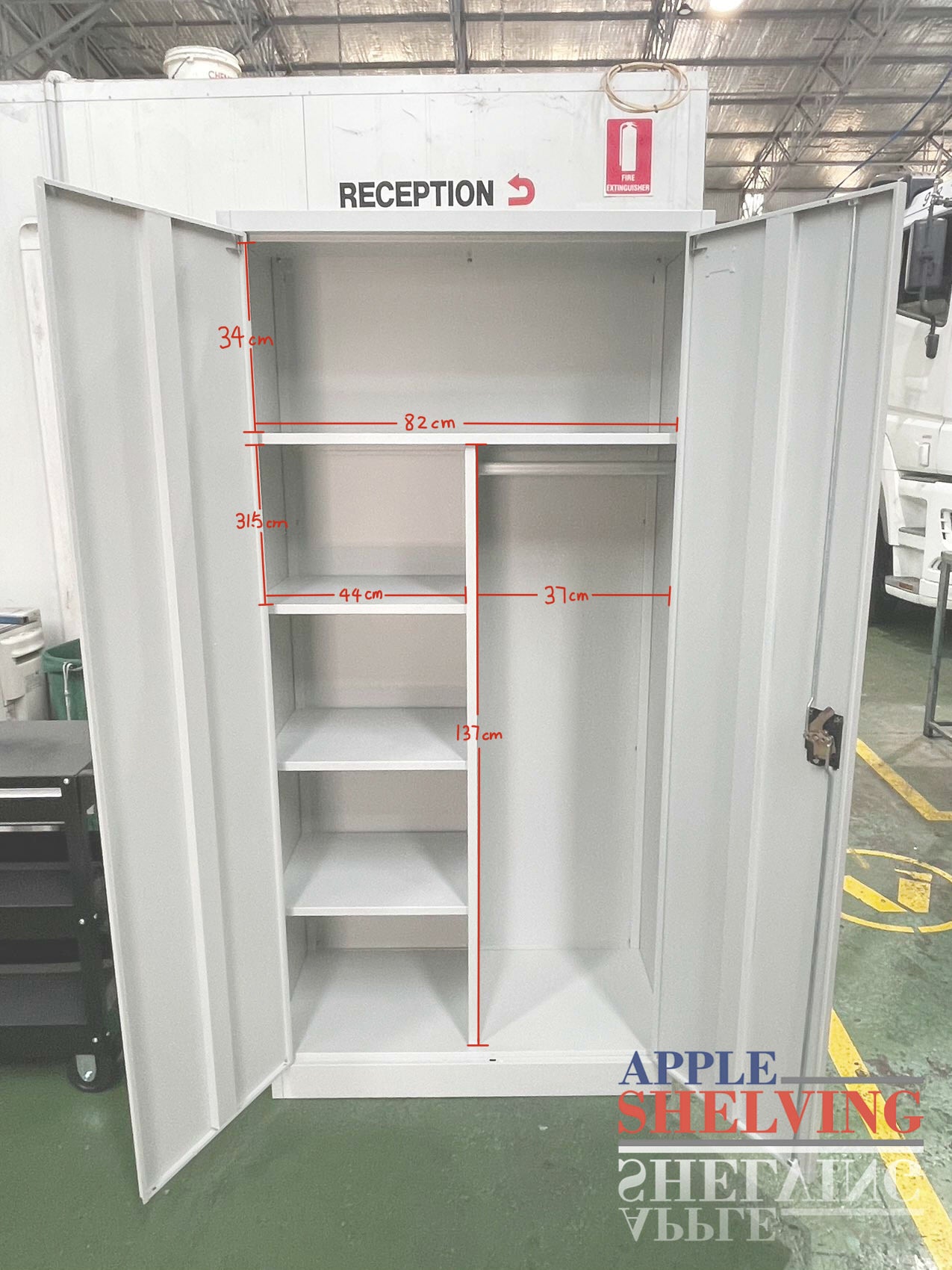 2-Door Steel Storage Cabinet with Hanging Section - Organize Clothes, Shoes & Accessories for Bedroom, Closet or Entryway