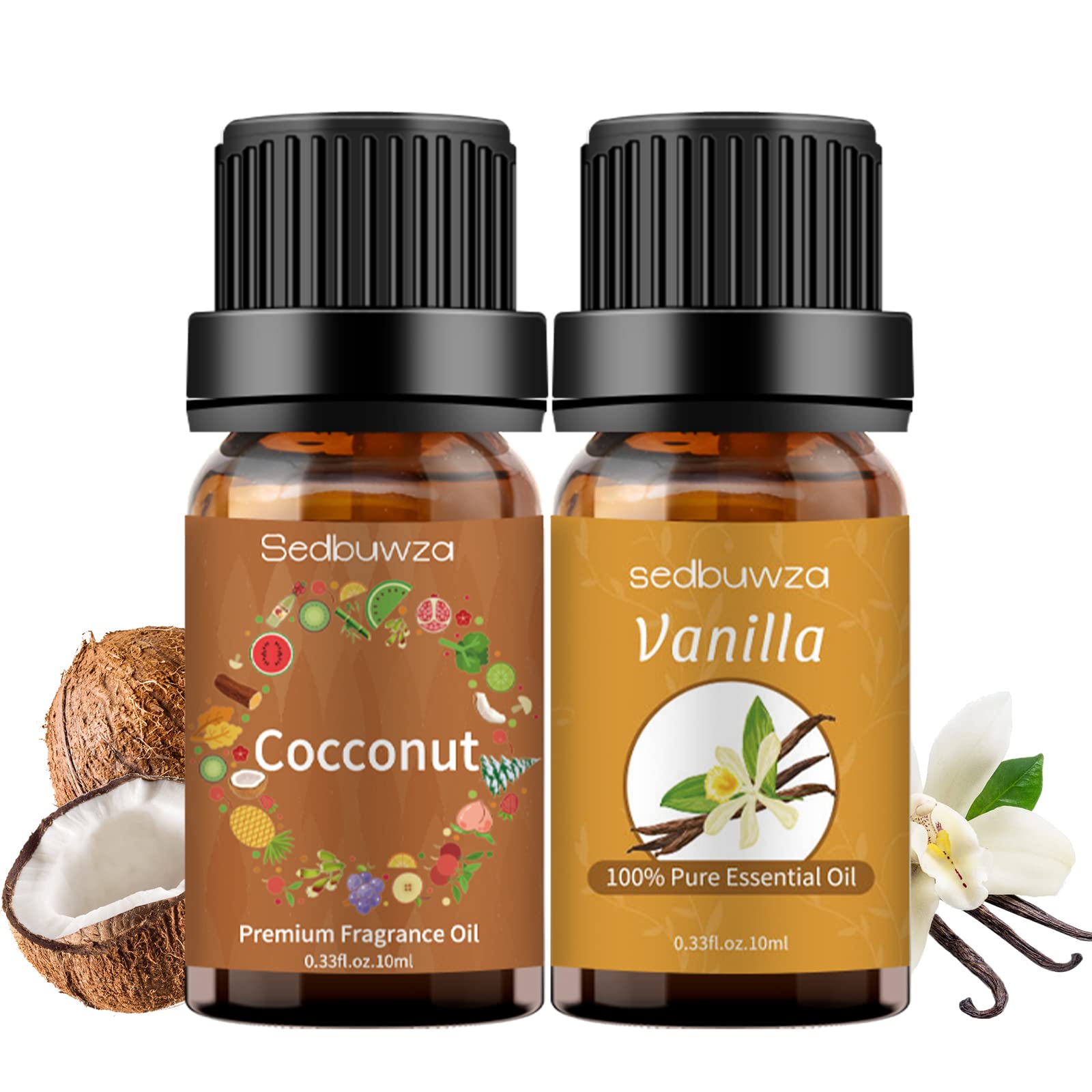 Pure Vanilla Coconut Essential Oil Set - 2 x 10ml Aromatherapy Oils for Diffusers, Massage, Candle & Soap Making - Relaxing Scent for Home Spa, Yoga & Stress Relief