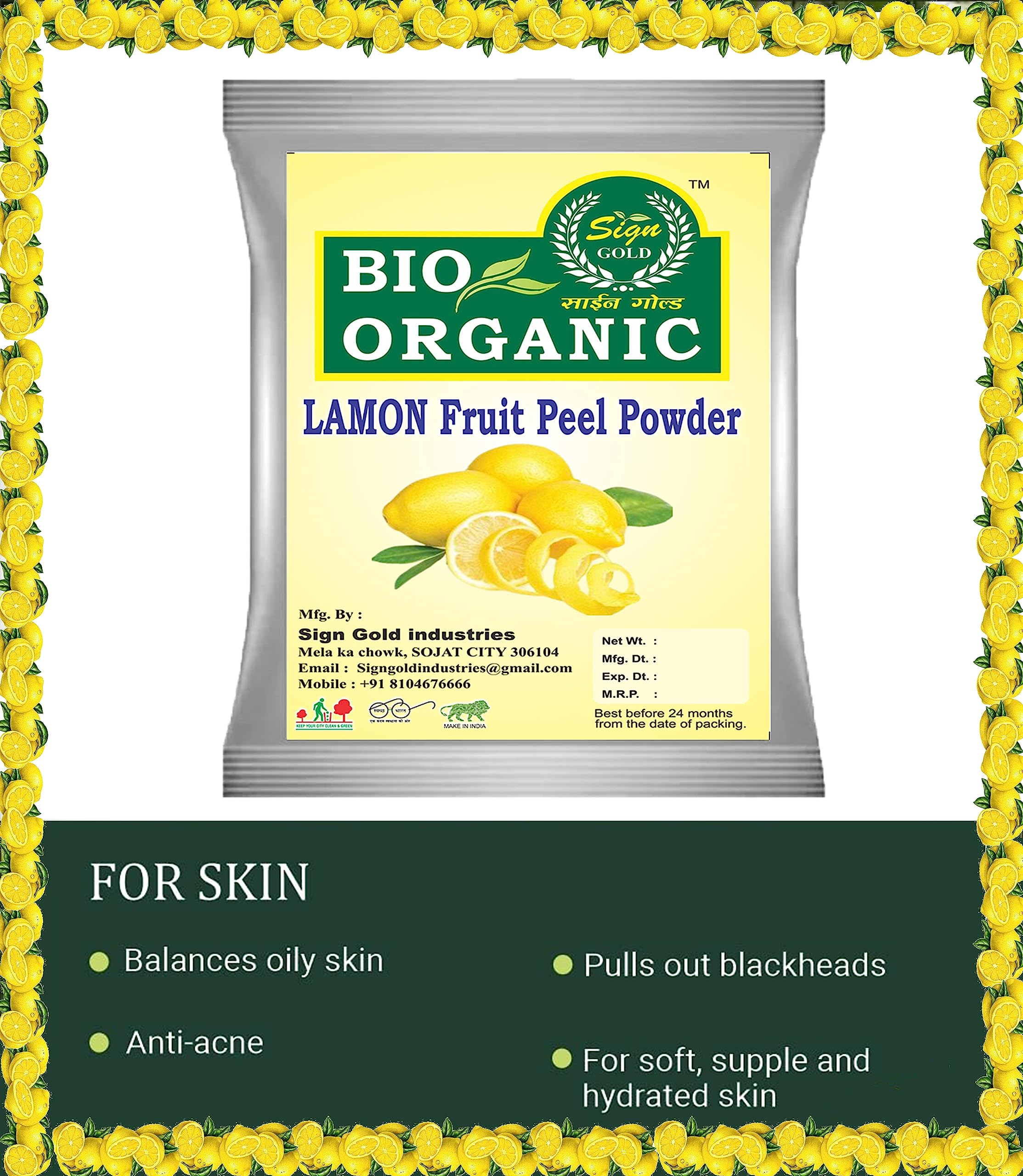 Organic Gold Lemon Peel Powder for Hair & Skin Care - 100g | Brightening, Exfoliating & Nourishing | DIY Face Masks, Hair Treatments & Natural Beauty Recipes