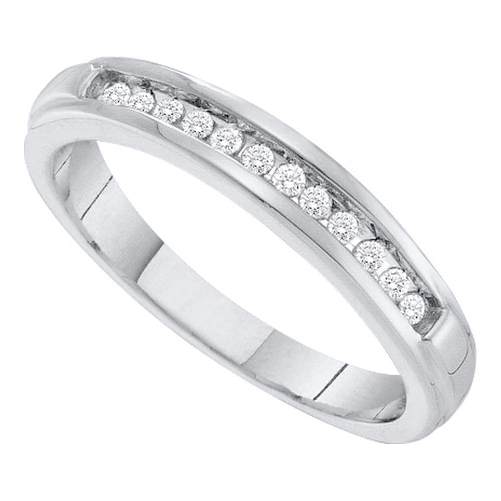 10K White Gold Women's Round Diamond Single Row Band Ring - 1/8 CTTW Wedding, Engagement, Anniversary Jewelry Gift for Her