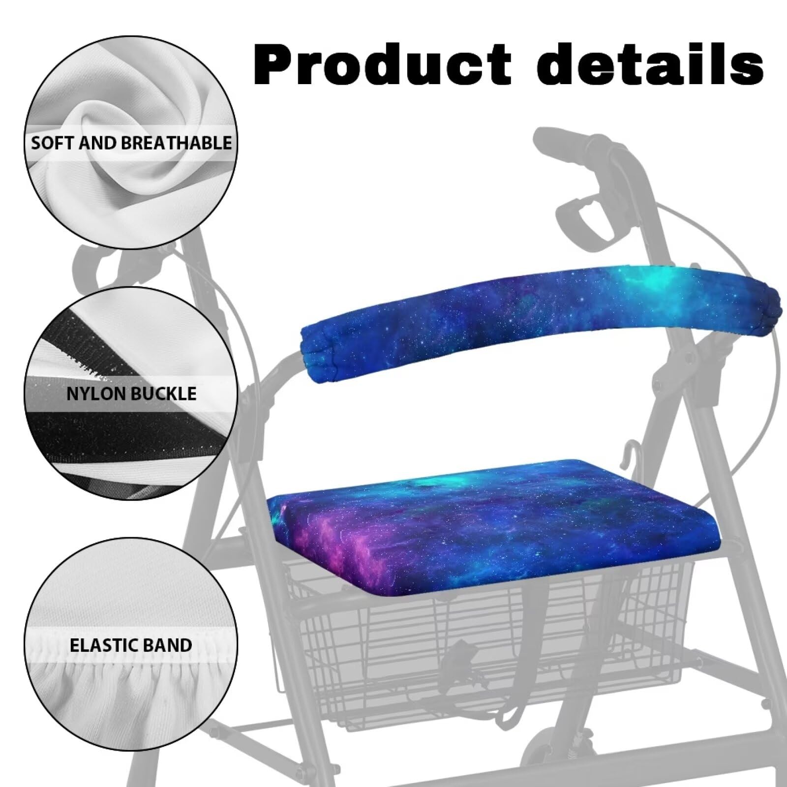 Stretchy Universal Rollator Walker Seat & Backrest Covers - Galaxy Print Protective Covers for Seniors & Adults - Unisex Mobility Aid Accessories for Indoor/Outdoor Use