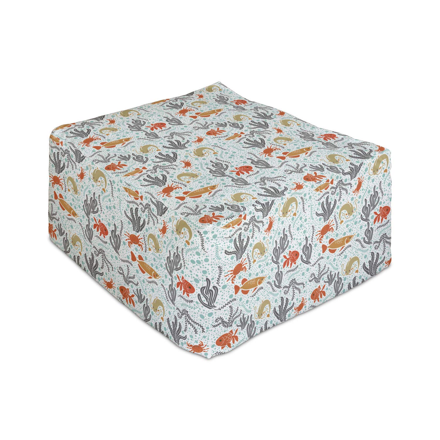 Ambesonne Marine Rectangle Pouf Ottoman - Underwater Coral Reef & Bubbles Design - 25