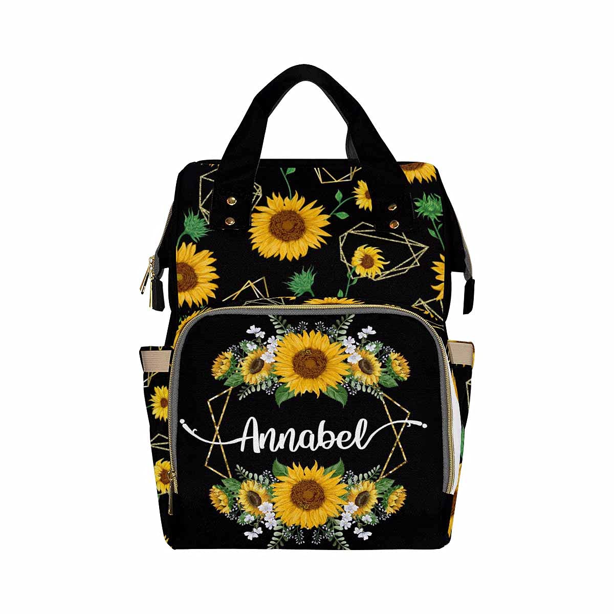 Personalized Sunflower Diaper Backpack for Moms - Custom Monogrammed Baby Bag with Waterproof Design, Multi-Functional Travel Daypack for Nursing, Baby Girl & Boy Essentials - Perfect Gift for New Mothers (Ideal for Daycare, Outings & Travel)