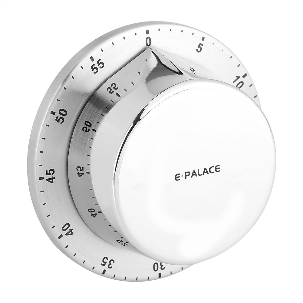 Mechanical Kitchen Timer with Alarm - No Batteries Needed, Magnetic Backing & Stainless Steel Body - Perfect for Cooking, Baking, Meal Prep & Kitchen Countdown (Silver)