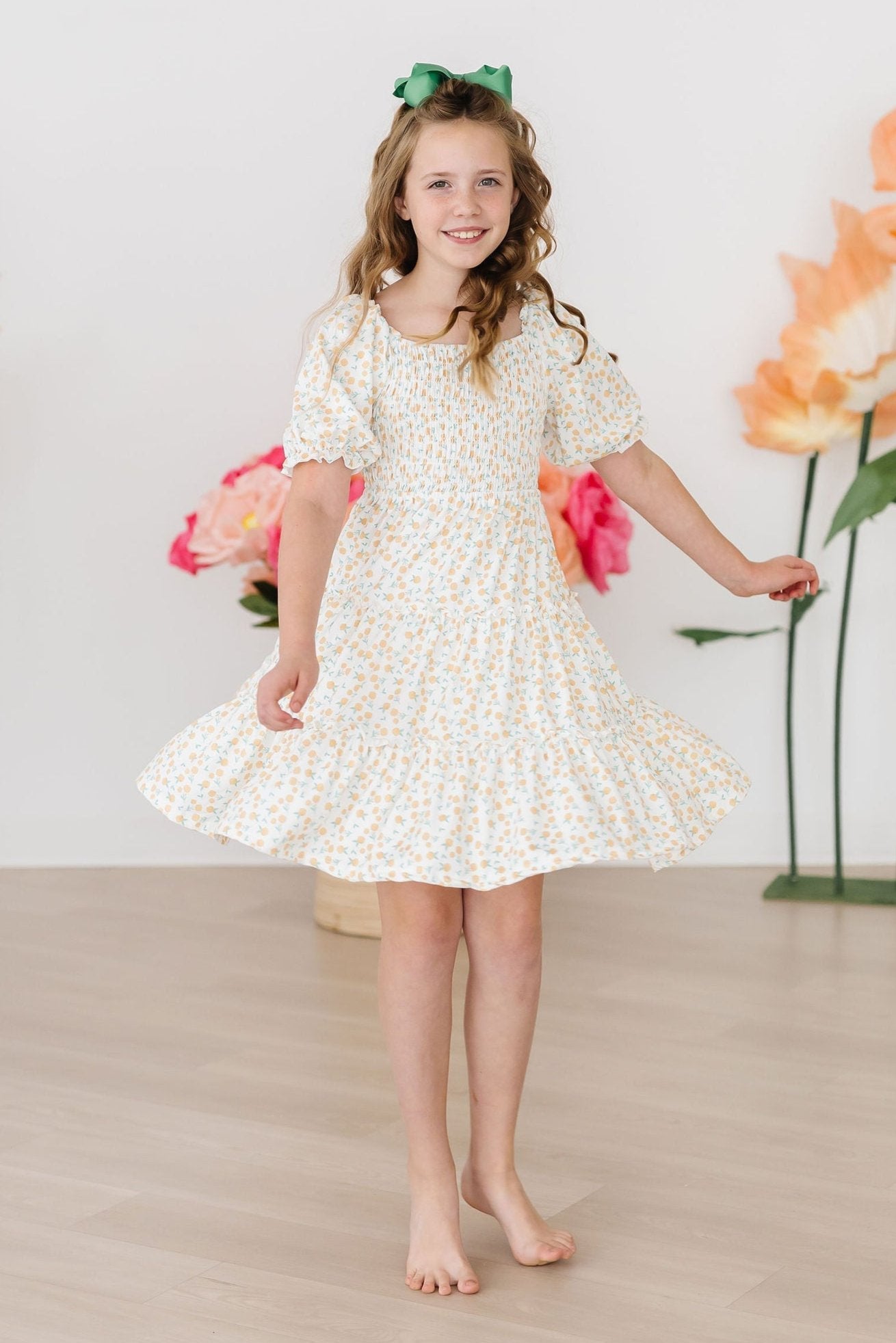 Marvelous Marigolds Smocked Ruffle Dress for Girls | Floral Print Summer Party Outfit | Perfect for Birthday, Easter & Special Occasions