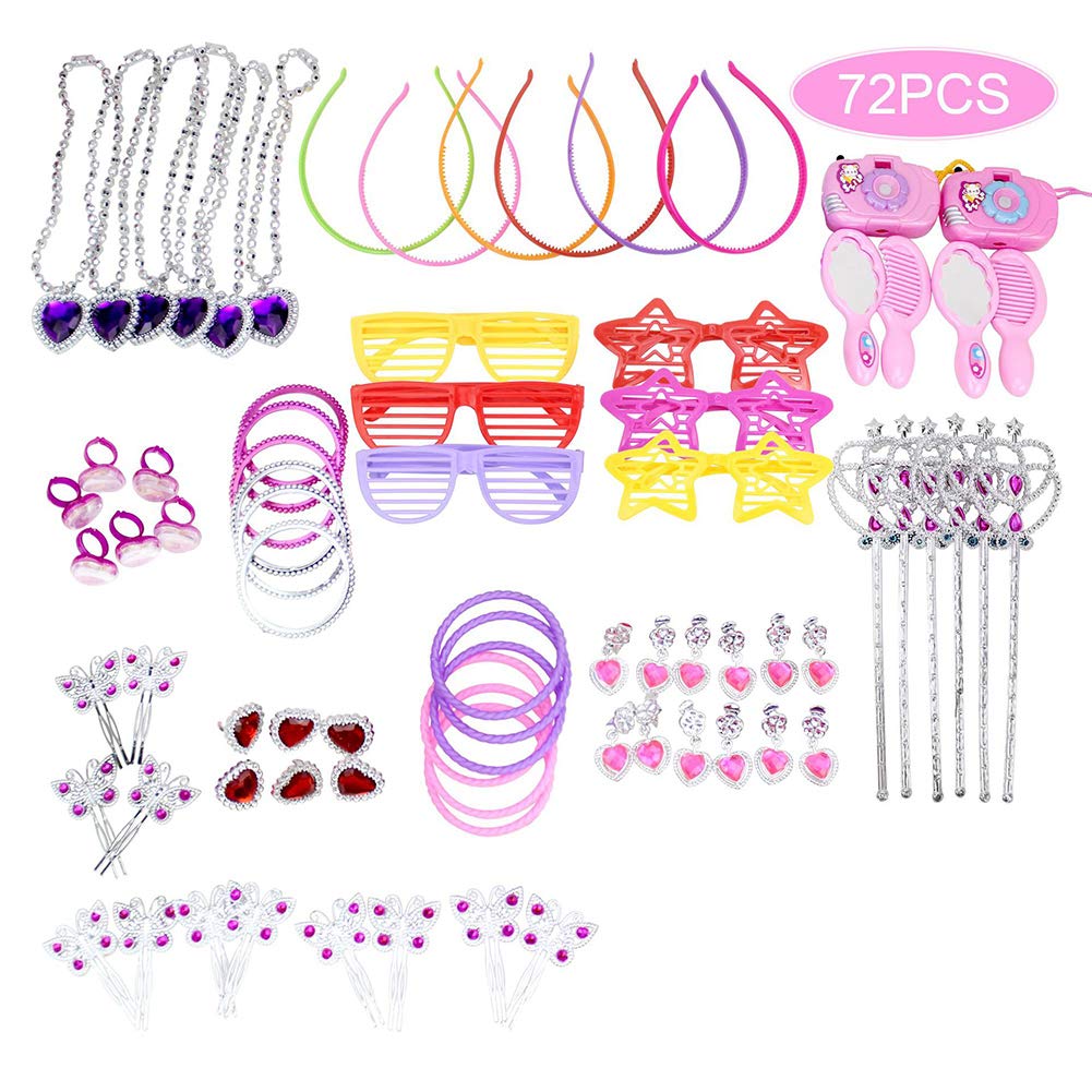 72Pcs Princess Pretend Play Toy Set for Girls - Jewelry, Necklace, Fairy Wand & Dress Up Costume | Perfect for Birthday Parties, Role Play & Imaginative Fun