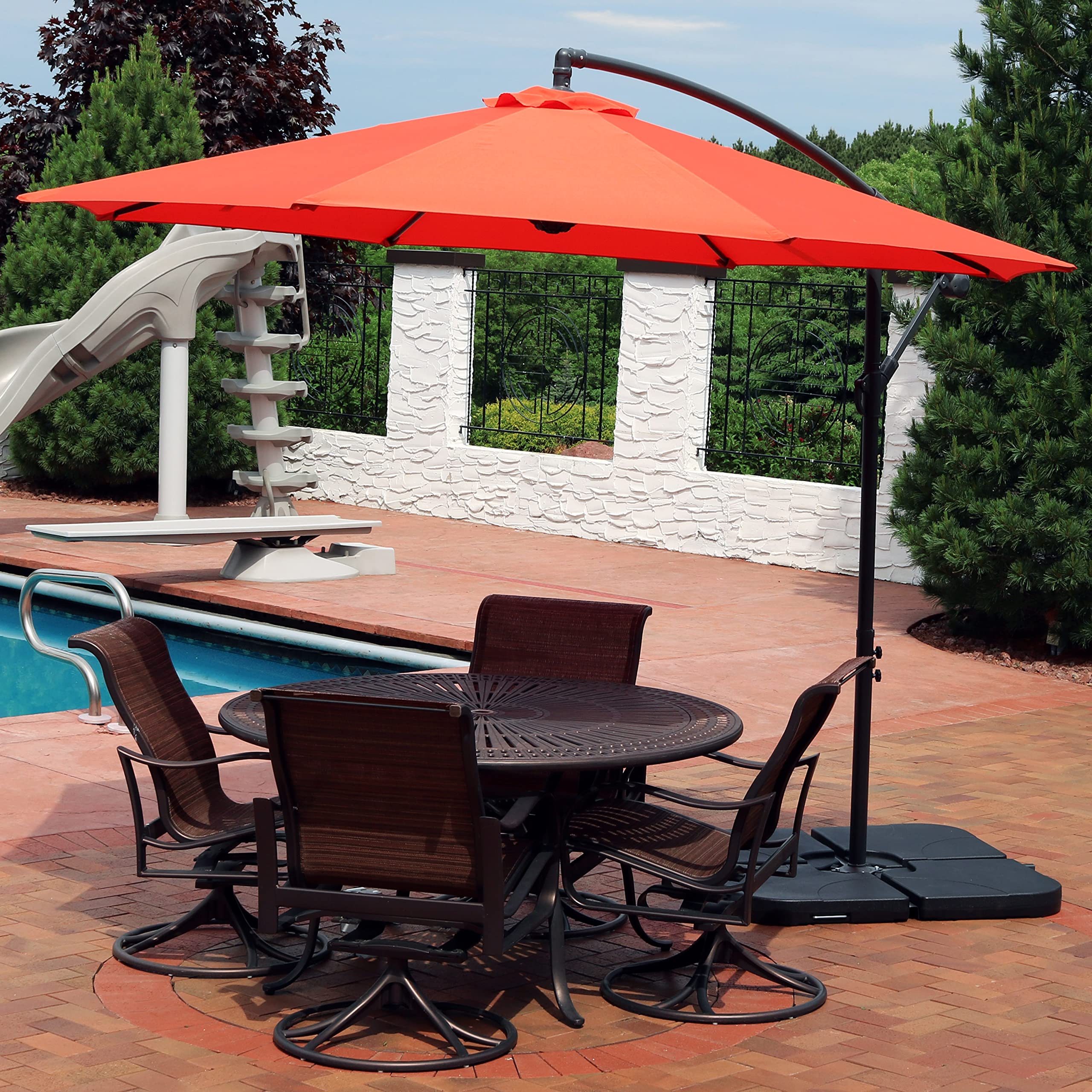 Sunnydaze 10-Foot Offset Patio Umbrella with Cross Base - Durable Polyester Canopy & Gray Powder-Coated Steel Frame - Perfect for Poolside, Backyard, and Outdoor Dining Areas