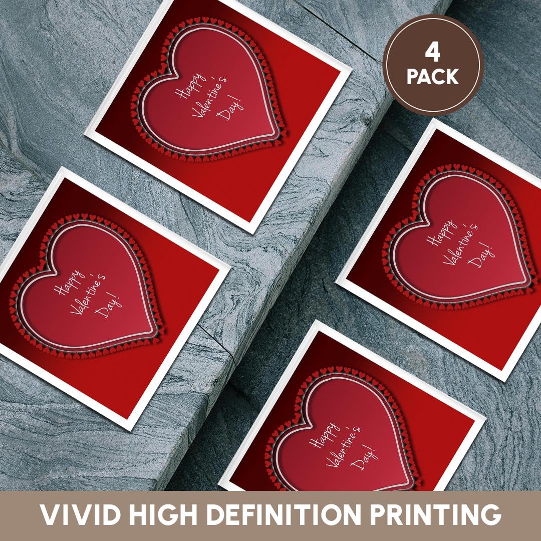 Happy Valentine's Day Ceramic Tile Coasters Set of 4 - Large Red Heart with Small Hearts Design for Home Decor, Party & Romantic Gifts