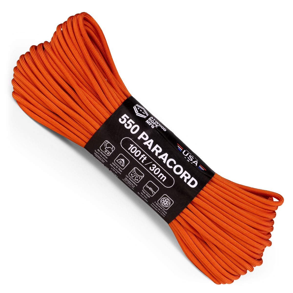 550 Paracord 100ft 7-Strand Nylon Rope for Survival Gear & DIY Crafts (Burnt Orange) - Camping, Hiking, Emergency Use