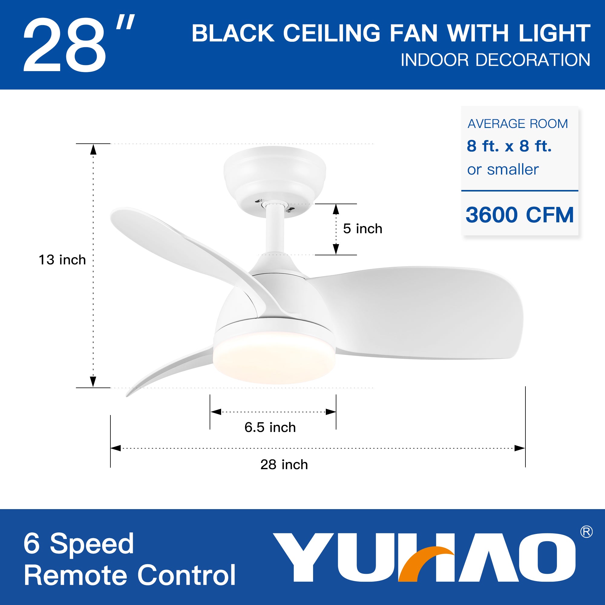 28 Inch Integrated LED Ceiling Fan with White ABS Blades - Energy Efficient Cooling & Lighting for Bedroom, Living Room, and Office Spaces