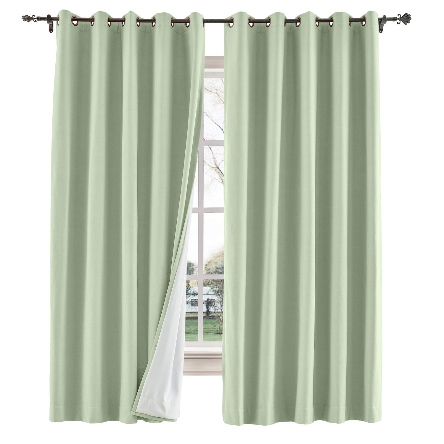 TWOPAGES 52x84 Inch Blackout Curtains for Bedroom - Thermal Insulated Room Darkening Curtains with Grommet Top, Cotton Blend Fabric (1 Panel, Sky Mint) - Perfect for Nursery, Living Room & Home Theater Light Blocking