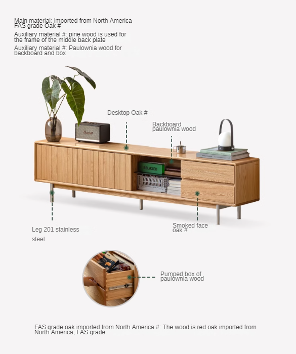 Modern Oak Solid Wood TV Stand - Stylish Entertainment Center for Living Room, Bedroom & Home Theater