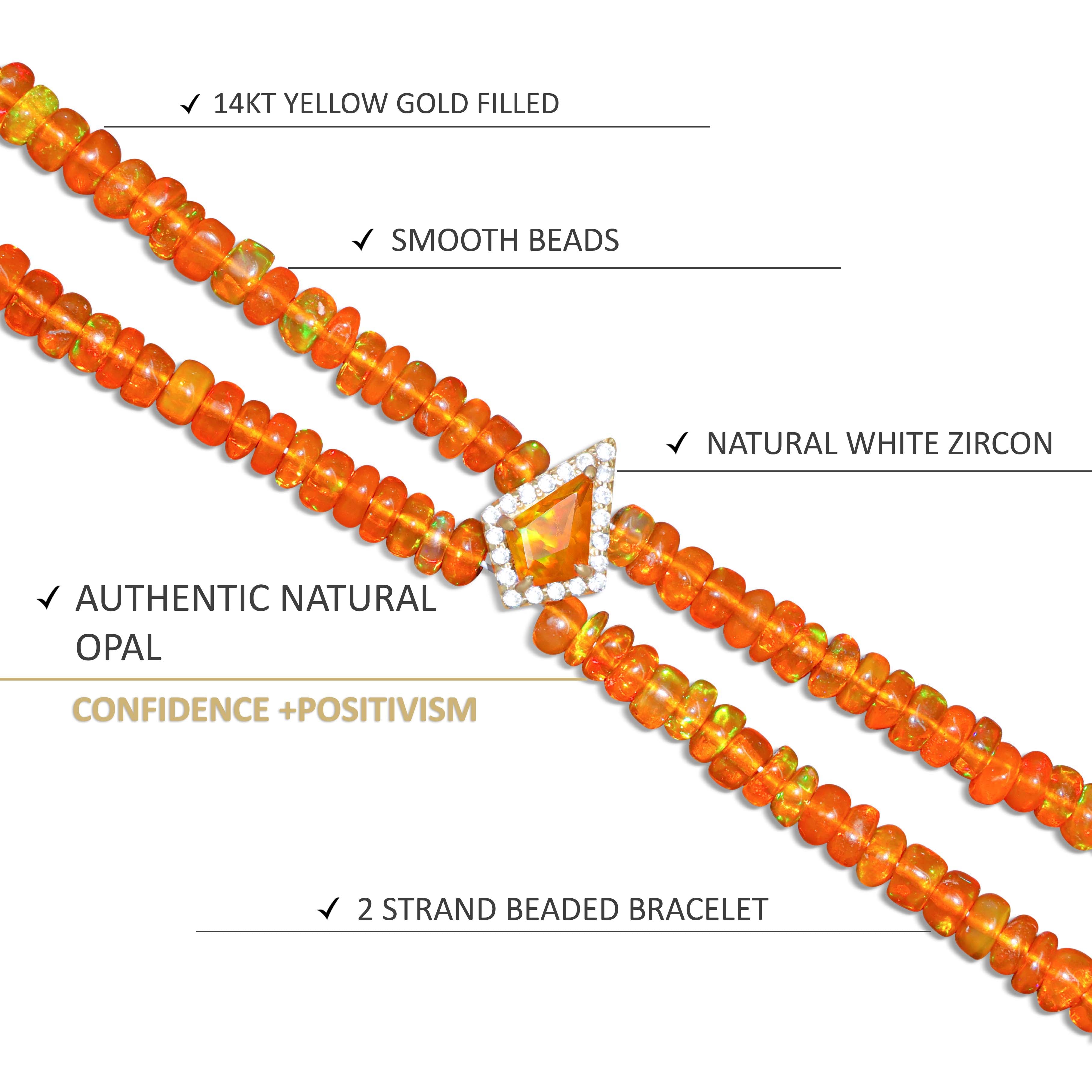Natural Orange Opal Two Strand Kite Charm Beaded Bracelet for Women - Boho Chic Handmade Jewelry Gift for Birthday, Wedding & Everyday Wear