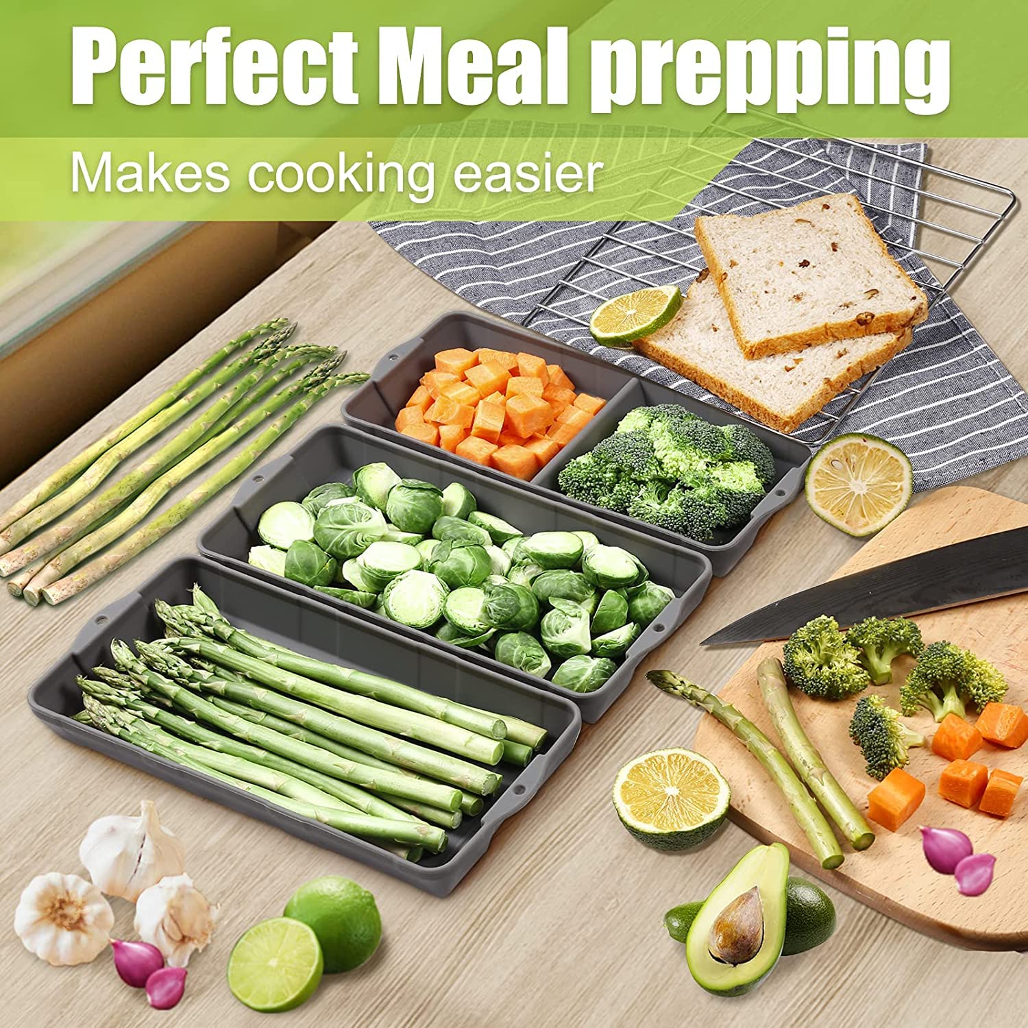 Nonstick Silicone Baking Mat Set - Large Cake Pan with Dividers for Oven & Air Fryer | Dishwasher Safe, Easy Clean | Perfect for Baking Cakes, Cookies, Bread & Meal Prep