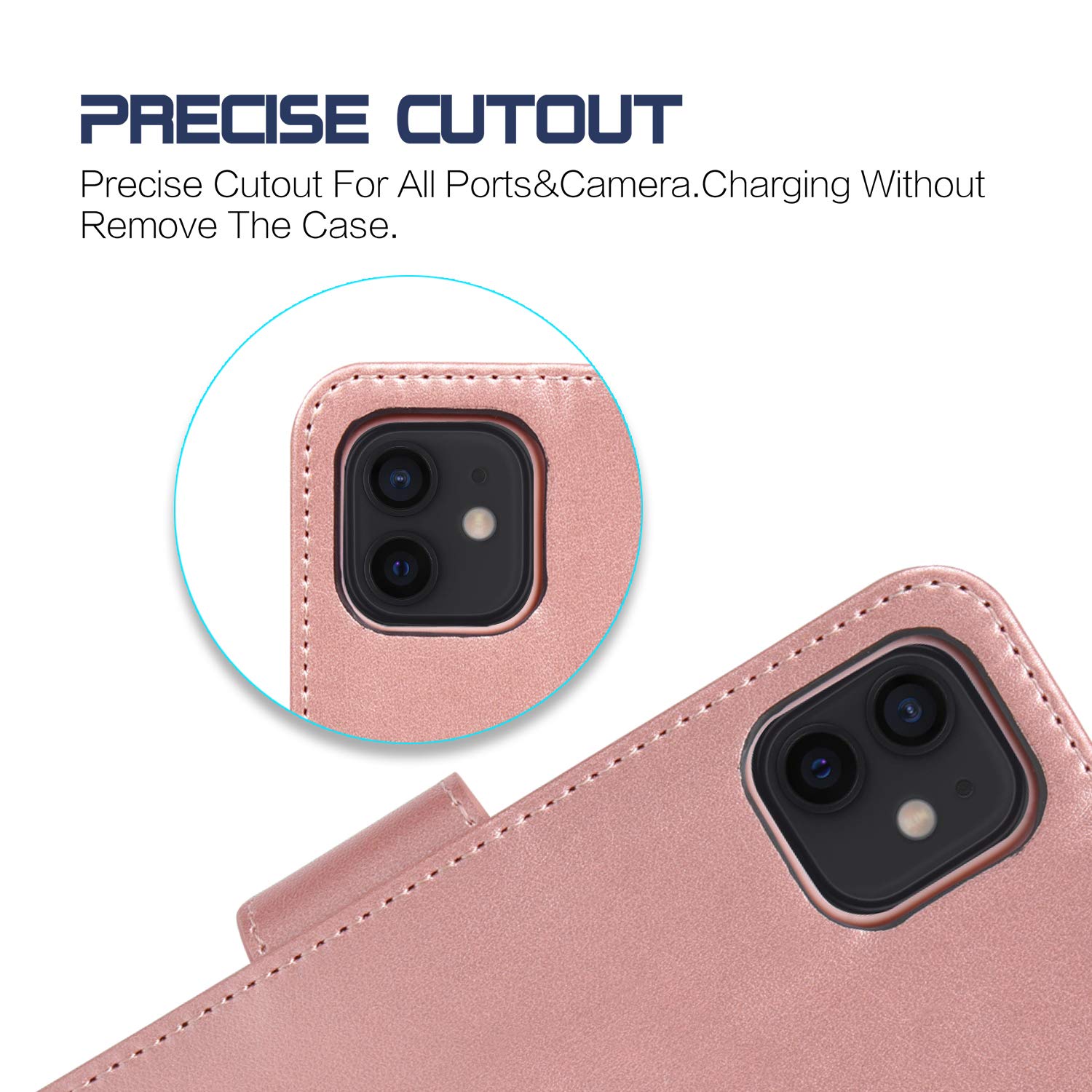 Arae iPhone 12/12 Pro Wallet Case with Card Holder & Wrist Strap - Rose Gold Flip Cover | Perfect for Everyday Use, Travel & Hands-Free Convenience