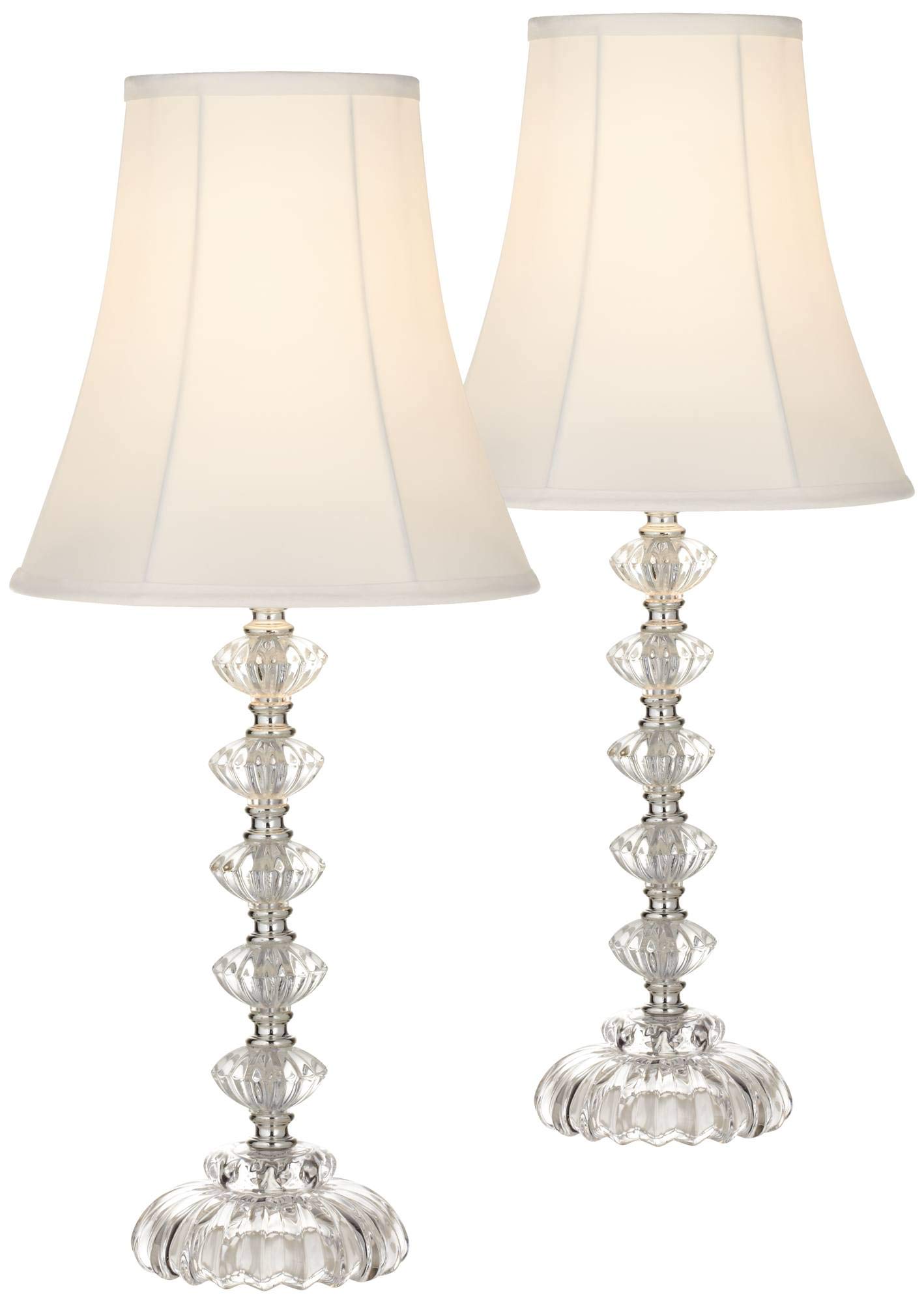 360 Lighting Bohemian Traditional Cottage Style Accent Table Lamps - Set of 2 Clear Stacked Glass Off-White Bell Shade Lamps (21
