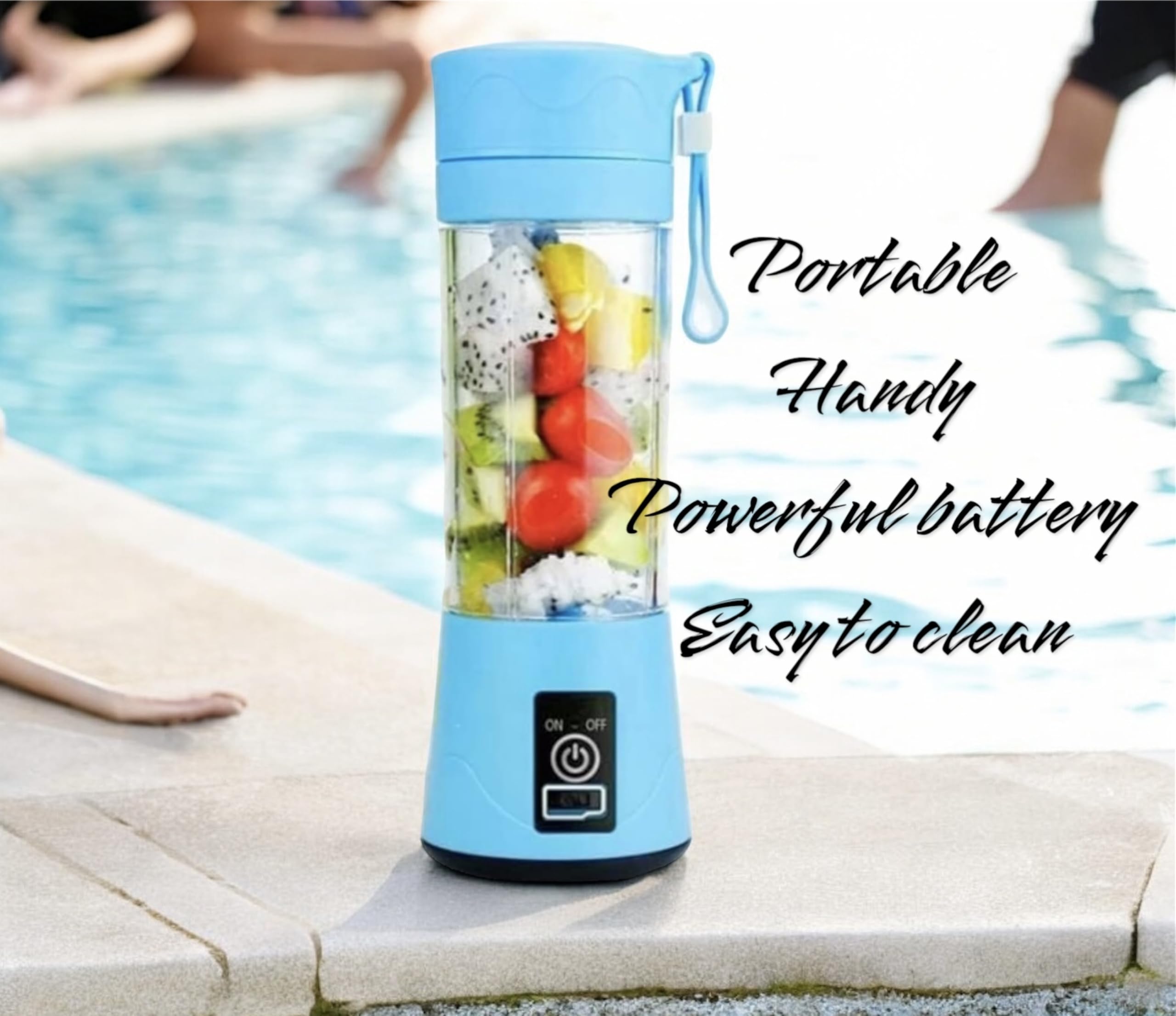 Portable USB Rechargeable Personal Blender - 380ml Travel Blender with 6 Blades for Smoothies, Shakes & Protein Drinks | Perfect for Gym, Office, Camping & Home Use | Compact & Lightweight (Blue)
