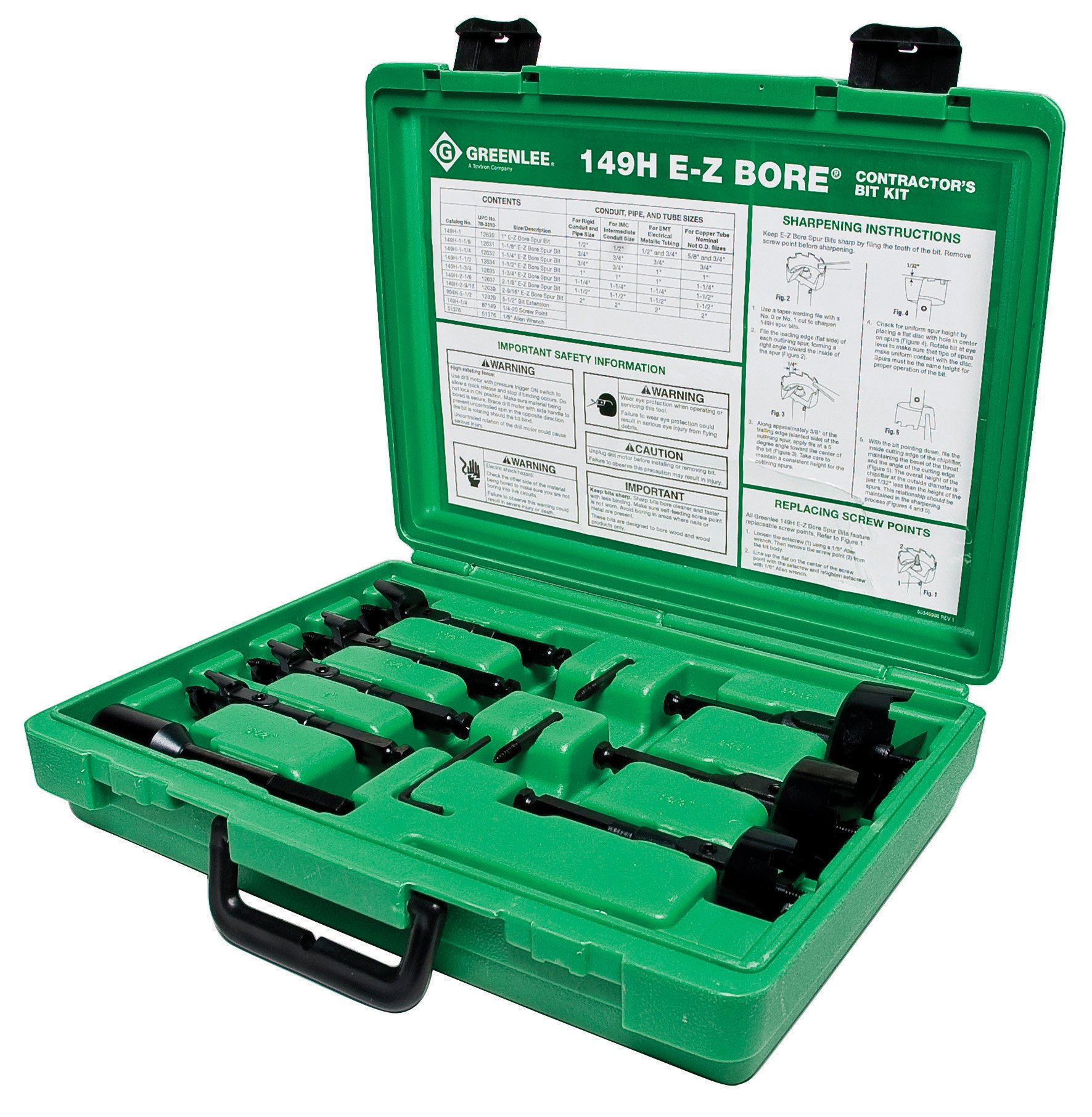 Greenlee 149H2KIT EZ Bore Conduit and Pipe Bit Sets - 7-Piece Kit for Electrical & Plumbing Work | Perfect for Electricians, Plumbers, and DIY Projects