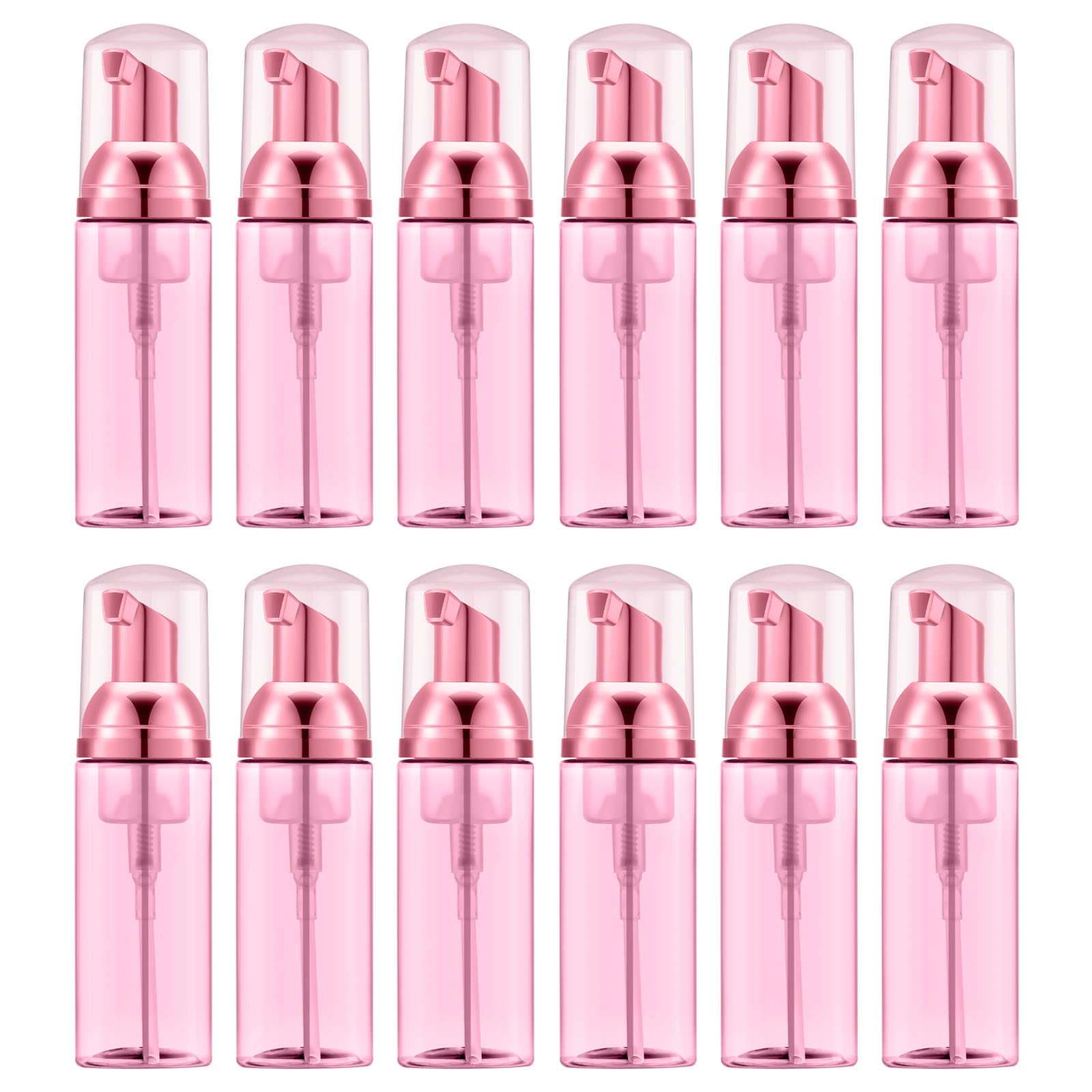 2 Oz Clear Rose Red Foam Pump Bottles (12 Pack) - Travel Foam Soap Dispenser for Lash Shampoo, Hand Soap & Facial Cleanser | Perfect for Salon, Bathroom & On-the-Go Use