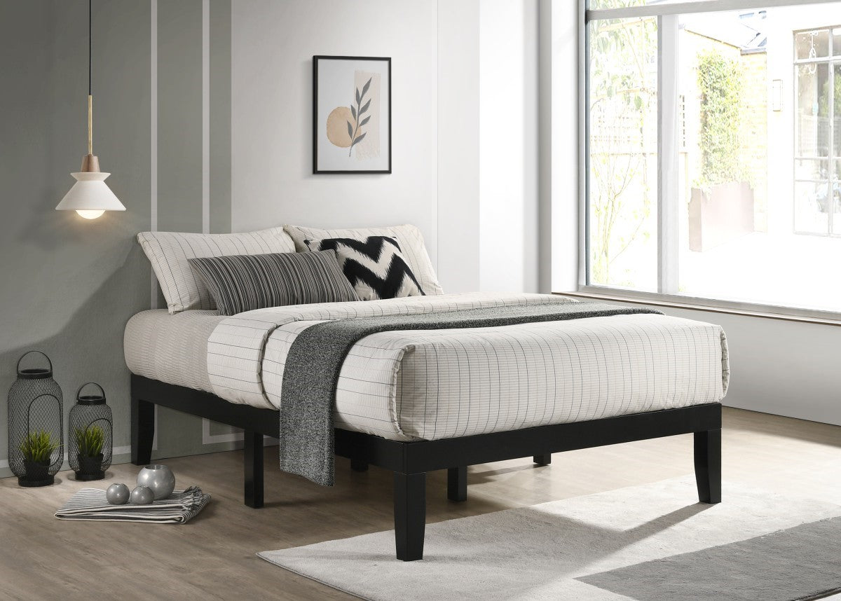 Amira Full Platform Bed Frame - Queen Size, Black Wooden Bed with Sturdy Slat Support for Modern Bedrooms