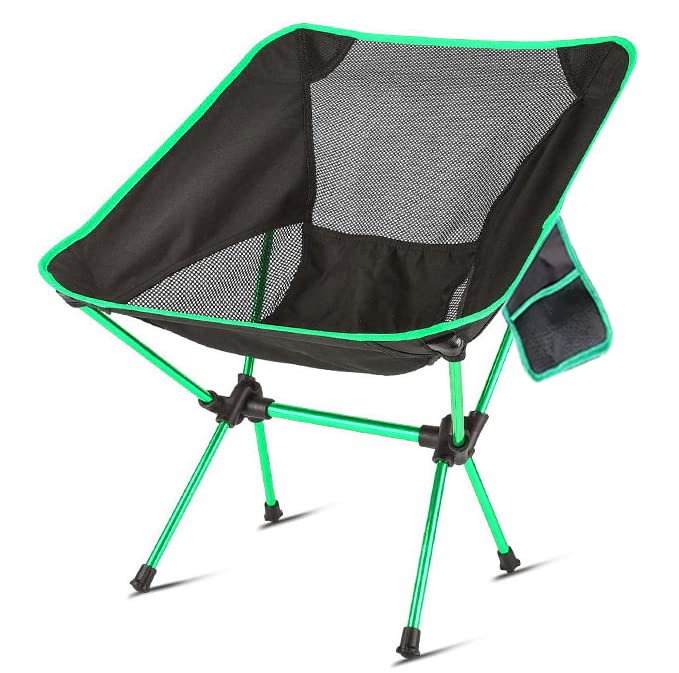 Kunova (TM) Lightweight Aluminum Folding Camping Chair - Portable Green Outdoor Chair for Backpacking, Lawn, Beach & Picnic - Perfect for Adults, Hiking, Travel & Relaxing in Nature