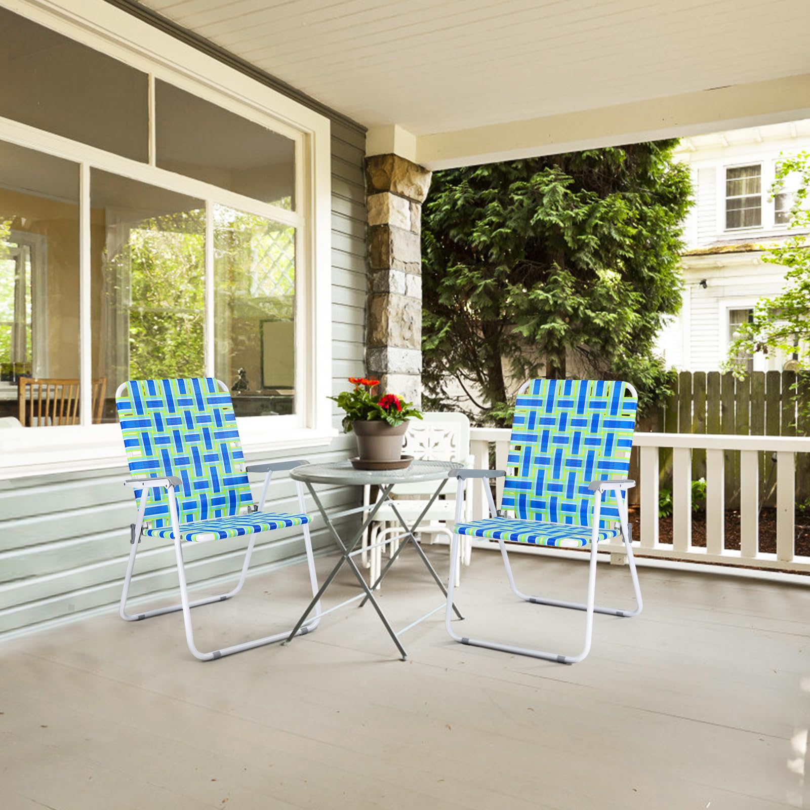 VINGLI Oversized Patio Lawn Folding Chairs Set of 2 - Heavy Duty Webbed Outdoor Beach Chairs, Portable Dining Chairs for Backyard, Garden, Poolside & Camping (Blue, Extra Large) - Perfect for Relaxing, Sunbathing & Outdoor Gatherings
