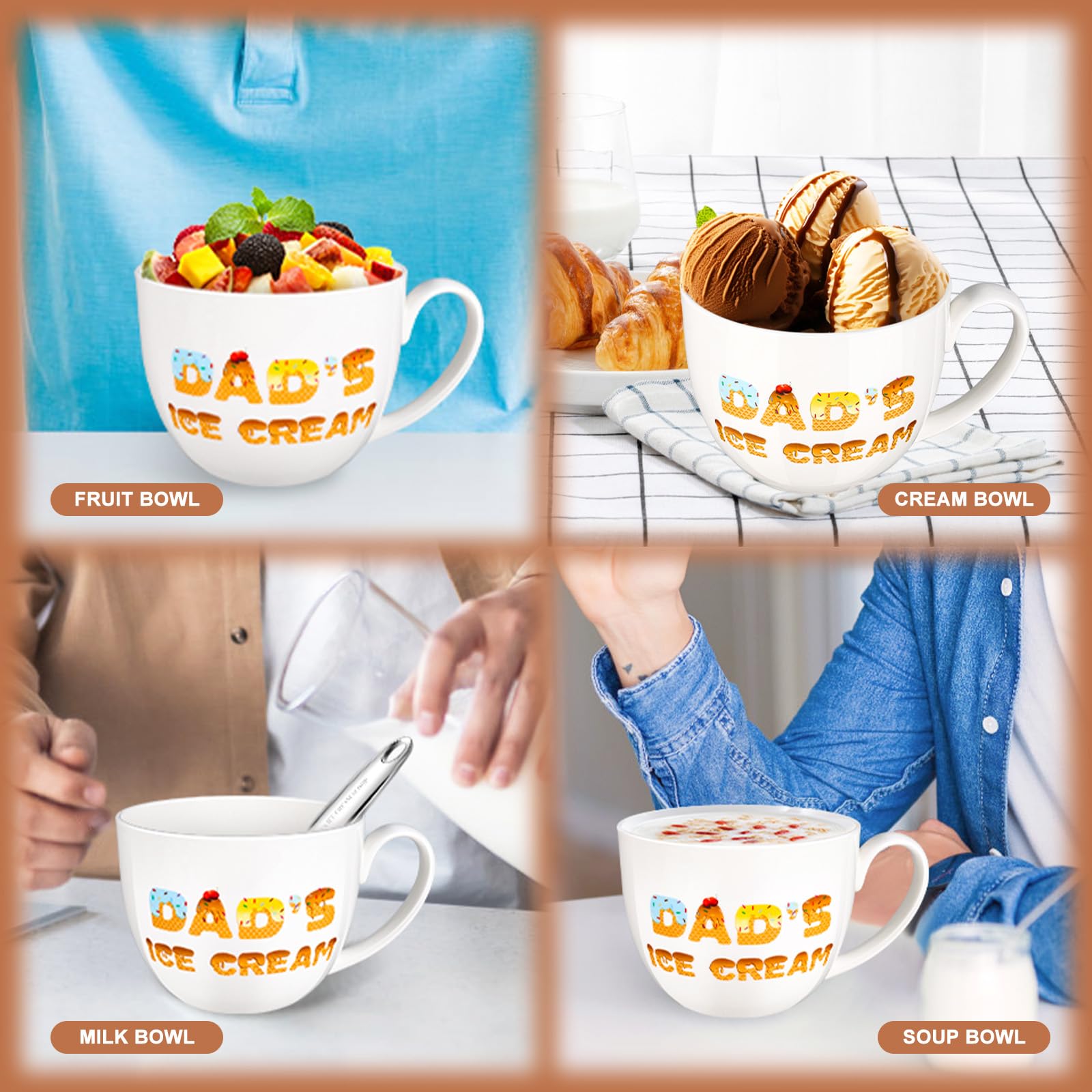 Personalized Dad Gifts - Custom 24oz Ice Cream Bowl for Father's Day, Birthday & Anniversary - Unique Present for Dad, Stepdad & Father-in-Law from Daughter, Son or Wife - Perfect for Sundaes, Snacks & Family Dessert Time