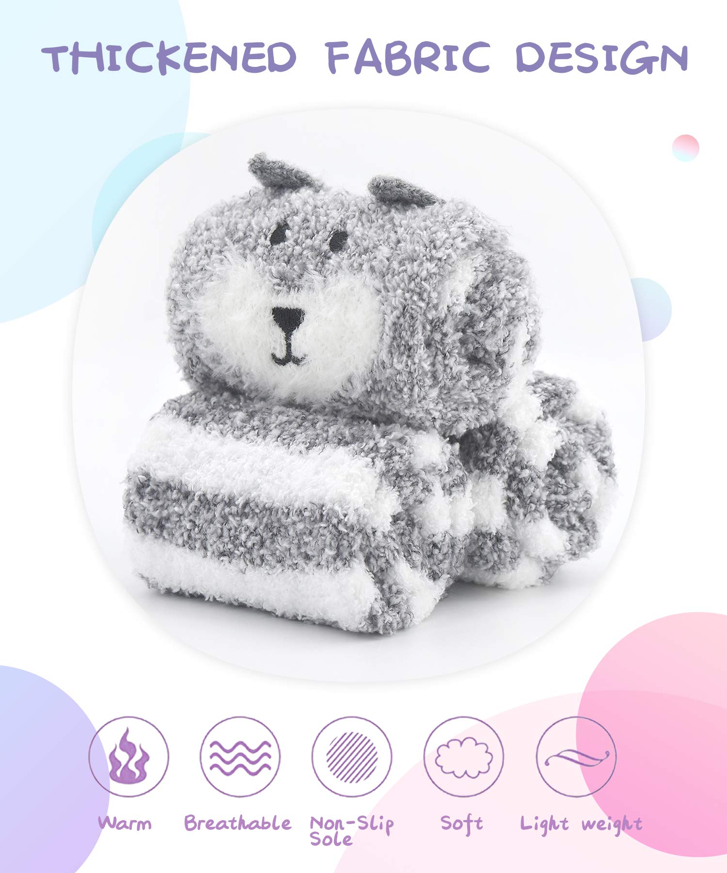 Panda Bros Girls Warm Fuzzy Fluffy Non-Slip Slipper Socks for Kids - 3 Pairs Cozy Winter Socks for Indoor & Outdoor Wear