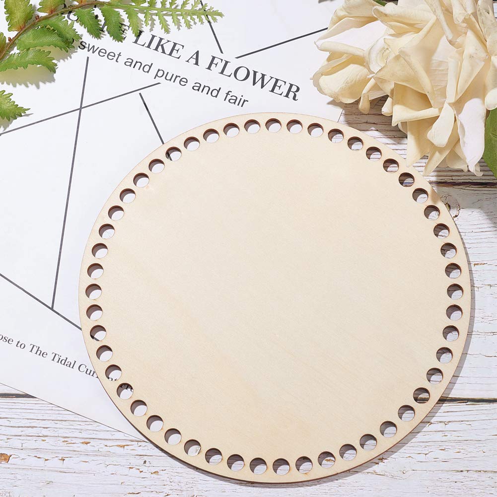 Natural Wooden Basket Base - 7.8 Inch Round Solid Crochet Basket Bottom for DIY Weaving, Craft Supplies & Home Decor | Perfect for Macrame, Yarn Crafts, Farmhouse Decor & Gift Making (Burlywood)