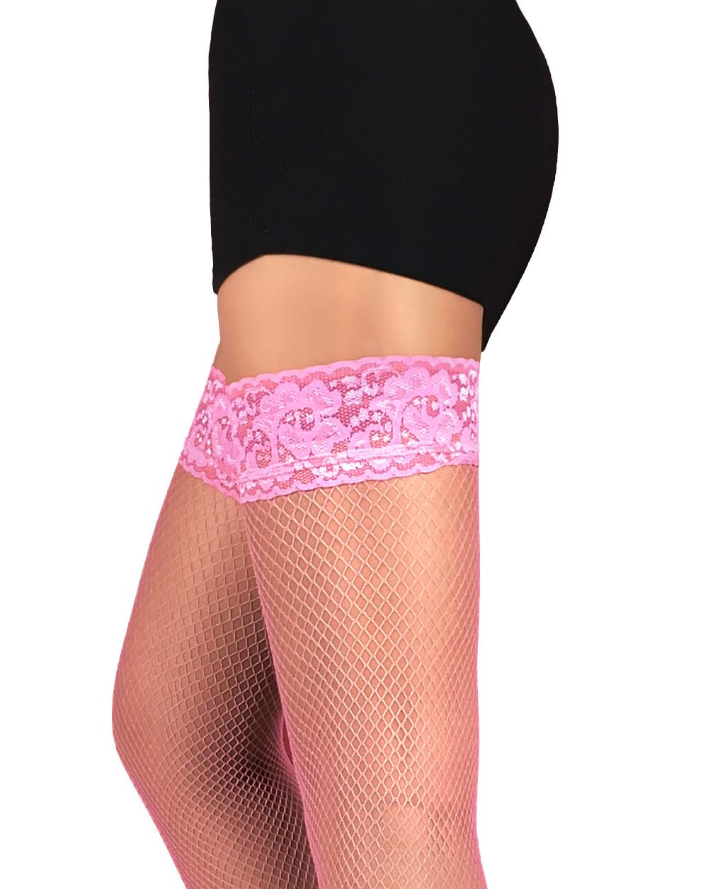 Mila Marutti Women's Fishnet Thigh High Stockings with Lace Top - Sexy Fish Net Lingerie Tights for Party, Cosplay & Night Out