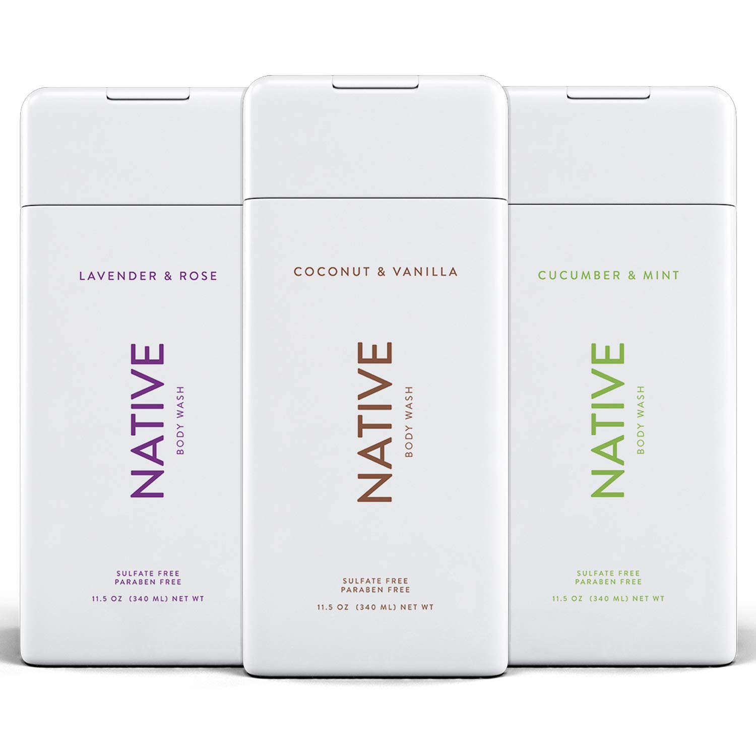 Native Body Wash 3 Pack - Natural & Organic Body Wash for Women & Men - SLS & Paraben Free - Cucumber Mint, Coconut Vanilla, Lavender Rose Scents - Perfect for Daily Shower, Spa Day & Gift Sets