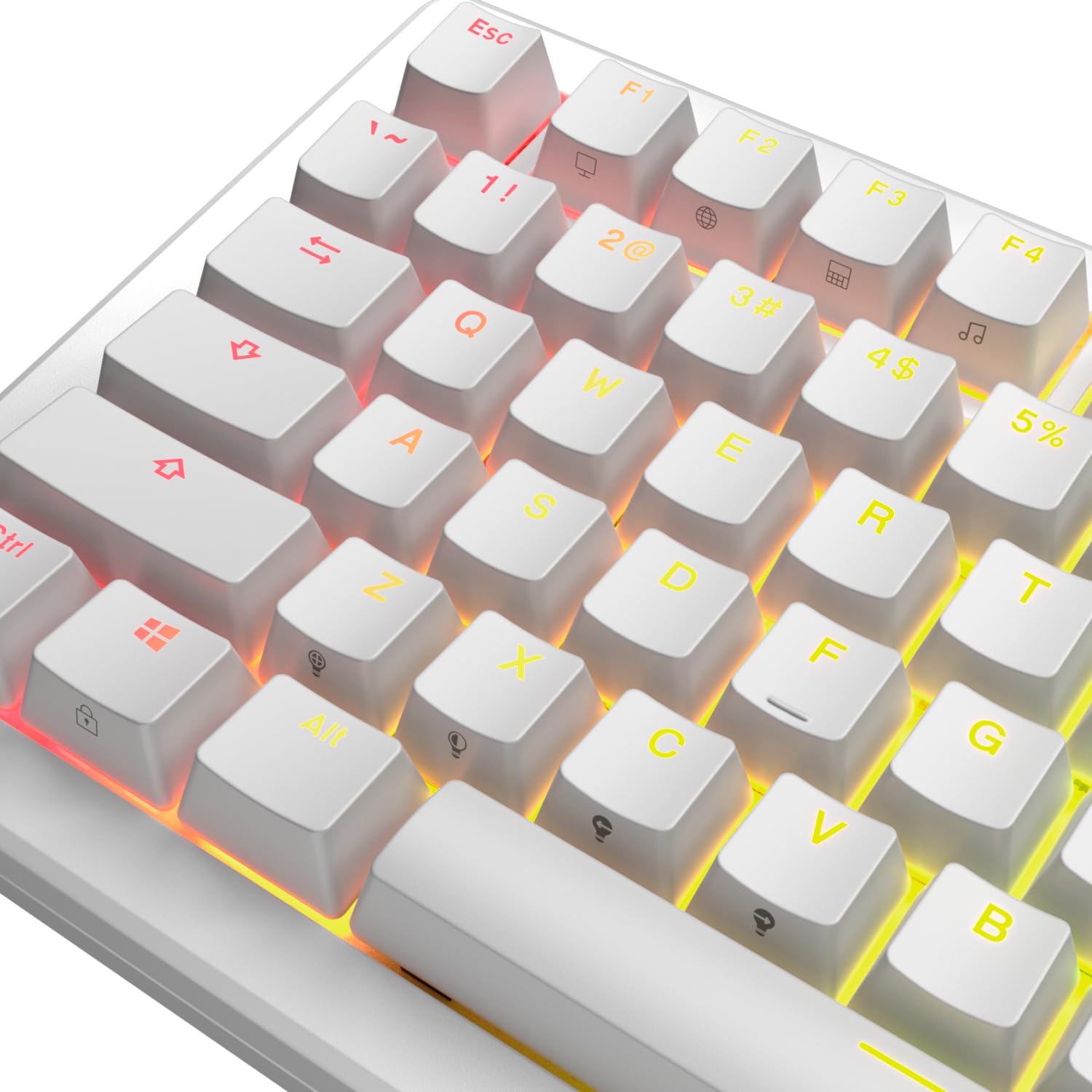 Glorious Gaming GPBT Shine-Through Keycaps - Translucent Symbols, Retro Backlit for Custom Mechanical Keyboards (100%, 75%, 65%, 60% Sizes) - ANSI/ISO Compatible, QWERTY Layout for Windows & MacOS - Perfect for Gaming, Typing & RGB Enthusiasts