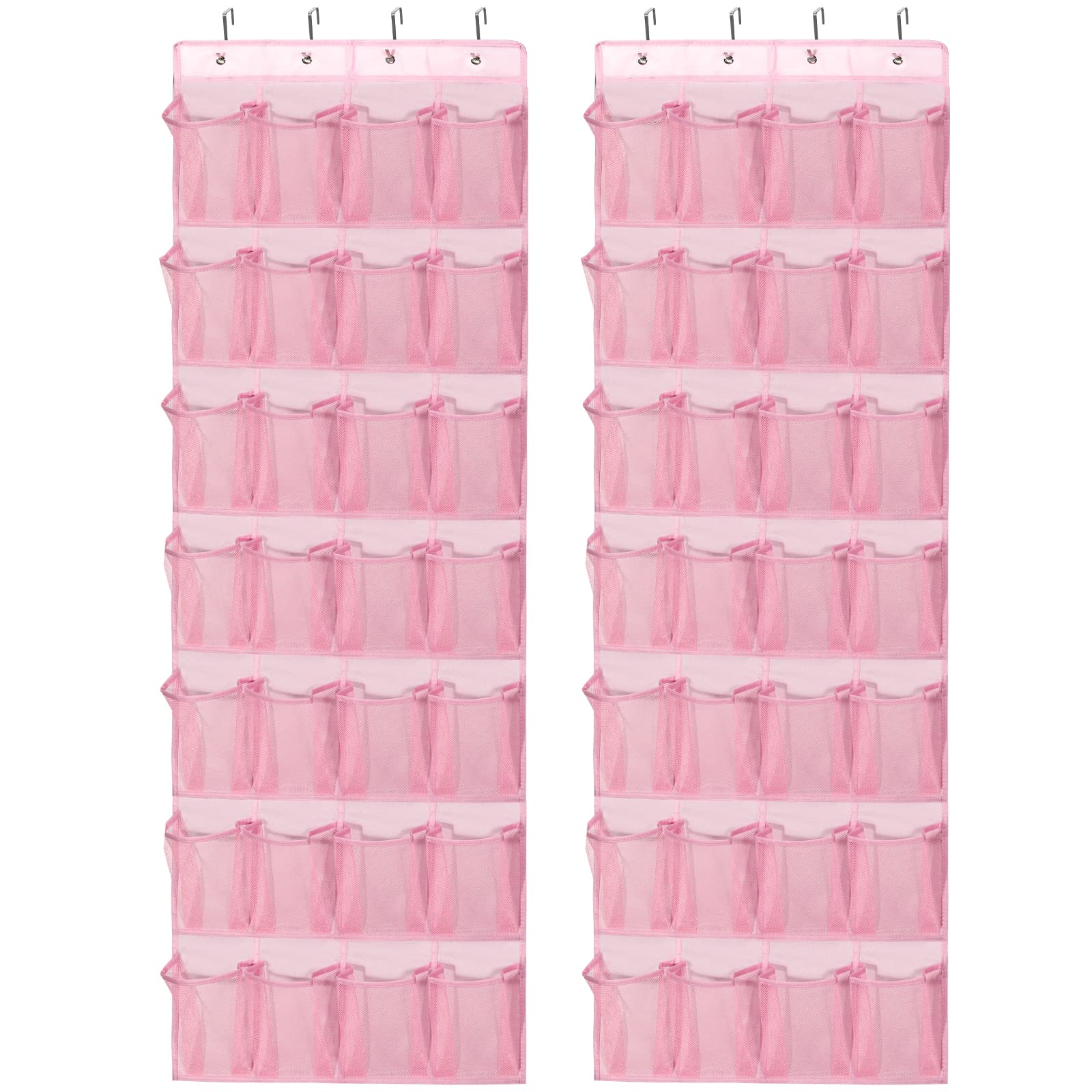 Over the Door Shoe Organizer with 28 Mesh Pockets - Space Saving Hanging Shoe Storage Rack for Closet, Entryway, Bedroom & Bathroom - Holds Men's Sneakers & Women's Shoes (2 Pack, Pink) - Perfect for Small Spaces & Shoe Organization