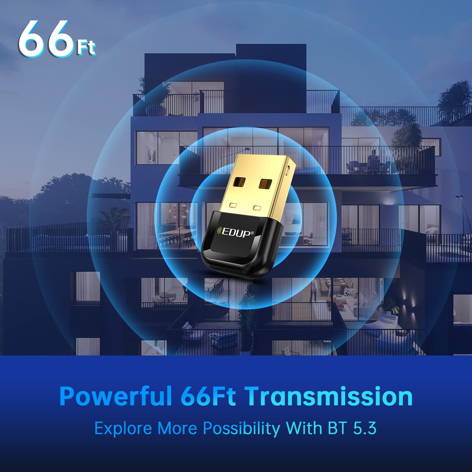 EDUP USB Bluetooth 5.3 Adapter for PC - Plug & Play Dongle Receiver for Windows 11/10/8.1 - Compatible with Desktop, Laptop, Mouse, Keyboard, Printers, Headsets, Speakers, PS4/Xbox Controllers - Ideal for Home Office, Gaming, and Multimedia