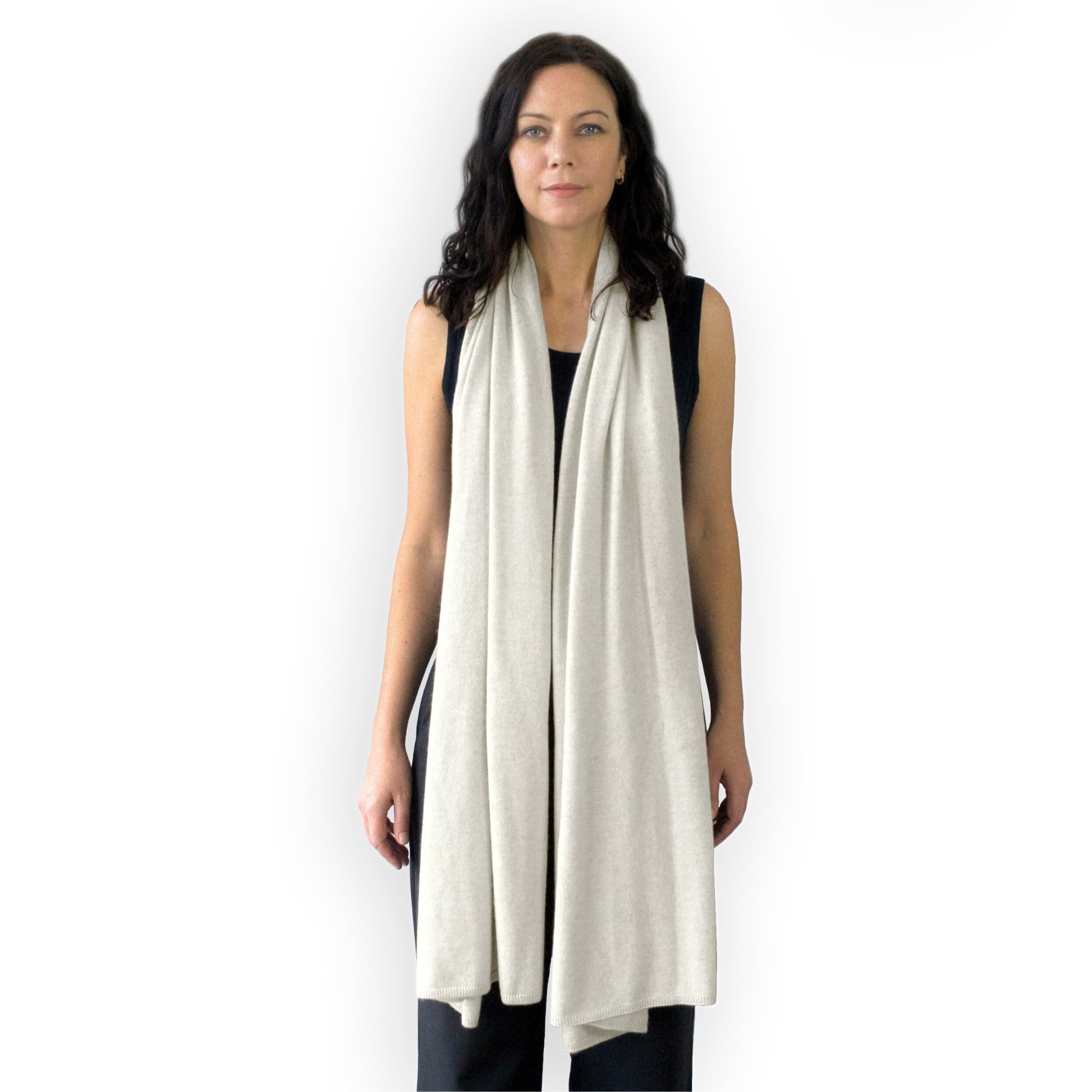 Jet&Bo 100% Pure Cashmere Travel Wrap, Scarf & Blanket in Ivory - Soft Luxury Shawl with Storage Bag & Gift Box - Perfect for Airplane, Office & Winter Outfits