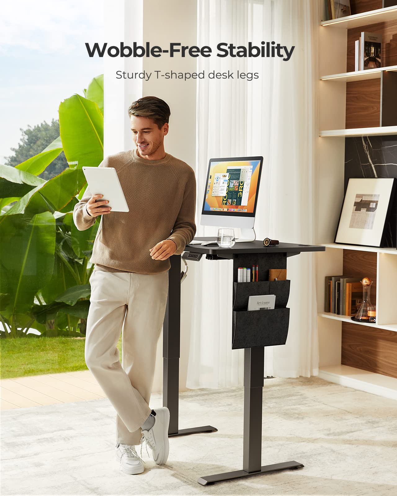 Marsail Electric Standing Desk 55x24 Inch - Adjustable Height with Memory Preset, Storage Bag & Headphone Hook - Ergonomic Home Office Computer Desk for Work, Gaming & Study