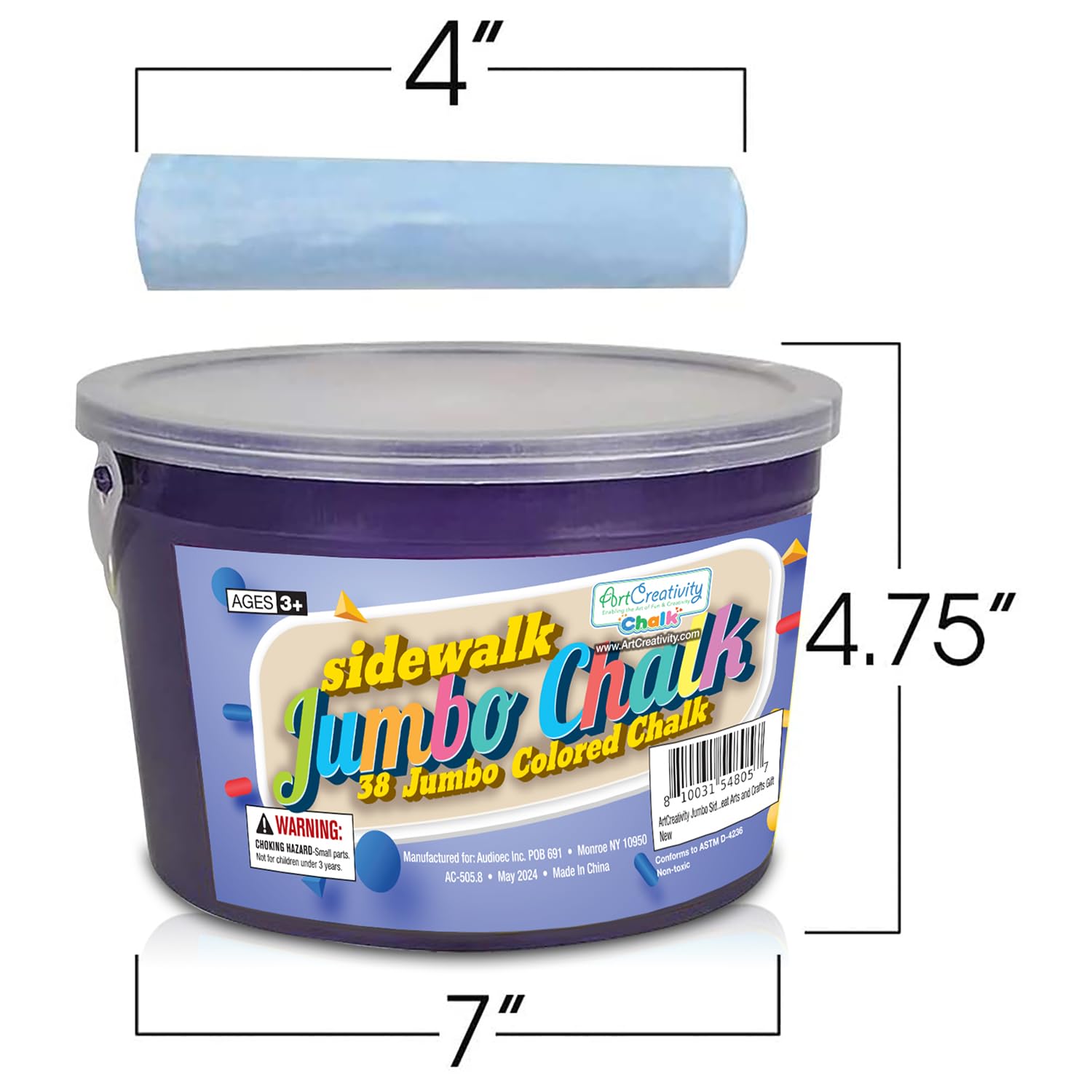 ArtCreativity 38-Piece Jumbo Sidewalk Chalk Set for Kids - Dustless, Washable & Non-Toxic Outdoor Chalk - Perfect for Toddlers Ages 1-3 - Great for Driveway Art, Playground Fun & Classroom Learning Activities