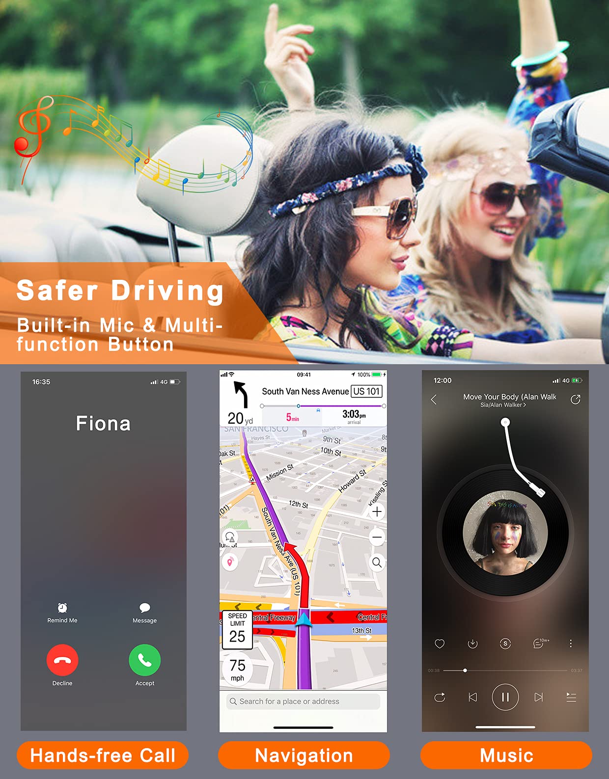 Bluetooth 5.0 Car Receiver with Noise Cancellation - Wireless AUX Adapter for Hands-Free Calling & Music Streaming - Perfect for Commuting, Road Trips & Older Car Audio Systems