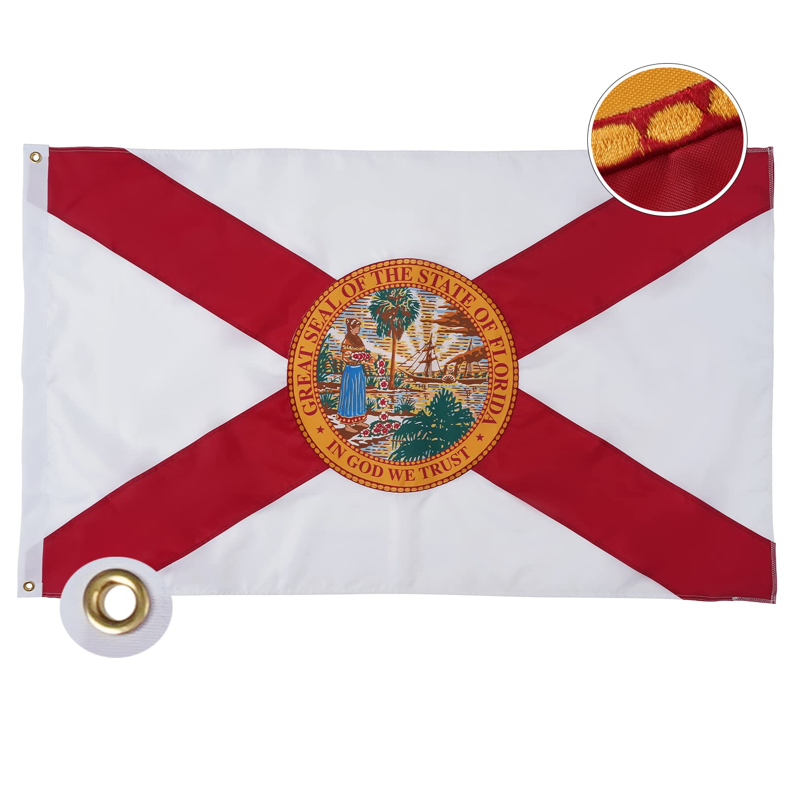 Bradford Embroidered Florida Flag 8x12 ft - Heavy Duty Outdoor Sunshine State Flag with Vivid Colors & 5 Brass Grommets - Perfect for Home Decoration, Backyard, Patio, and Florida Pride Events