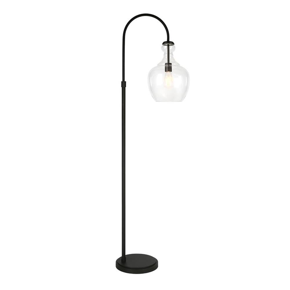 Modern Metal Arc Floor Lamp in Black & Bronze with Clear Glass Shade - Perfect for Living Room, Bedroom, or Office Lighting Decor